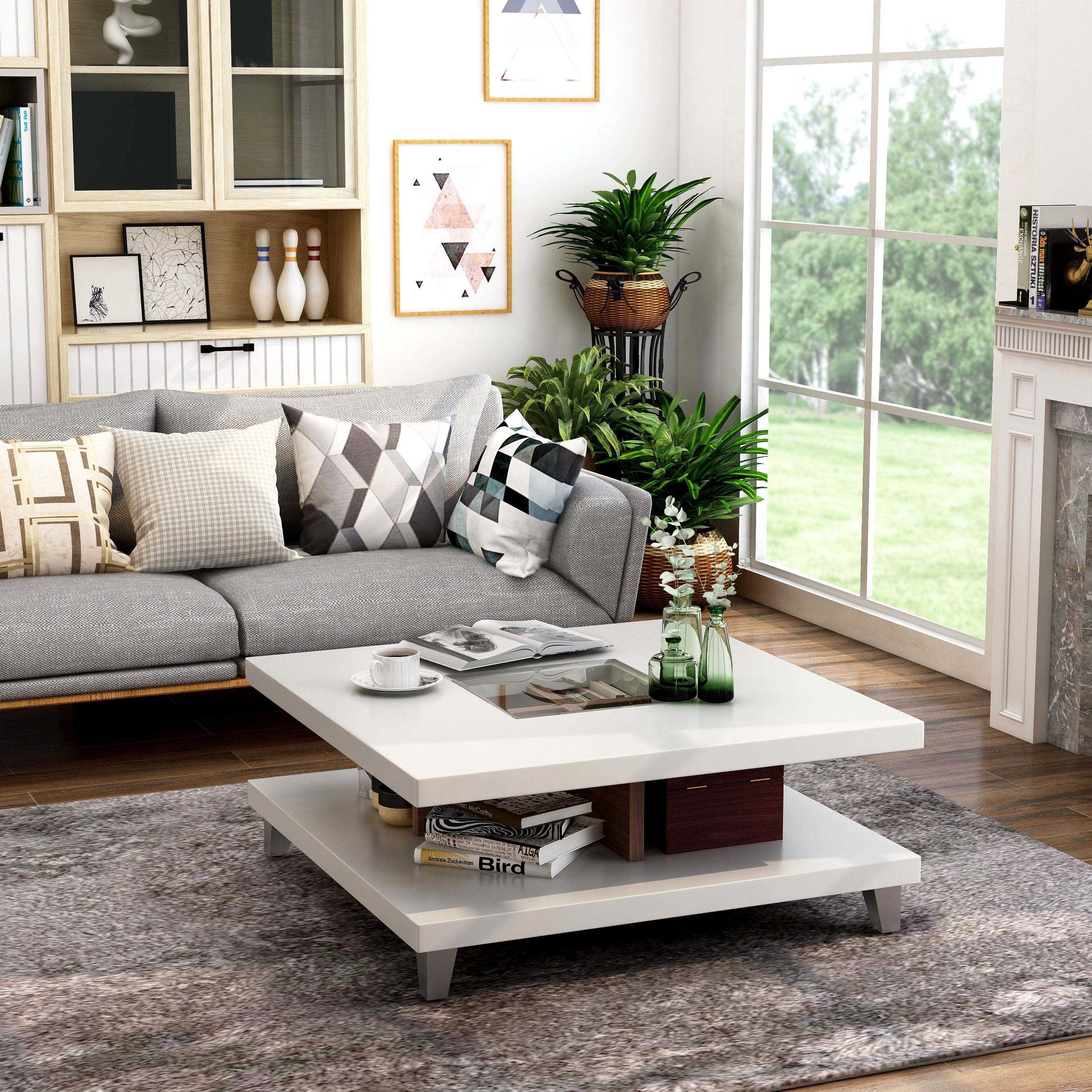 Furniture Of America Helena White And Walnut 2 Leveled Coffee Table
