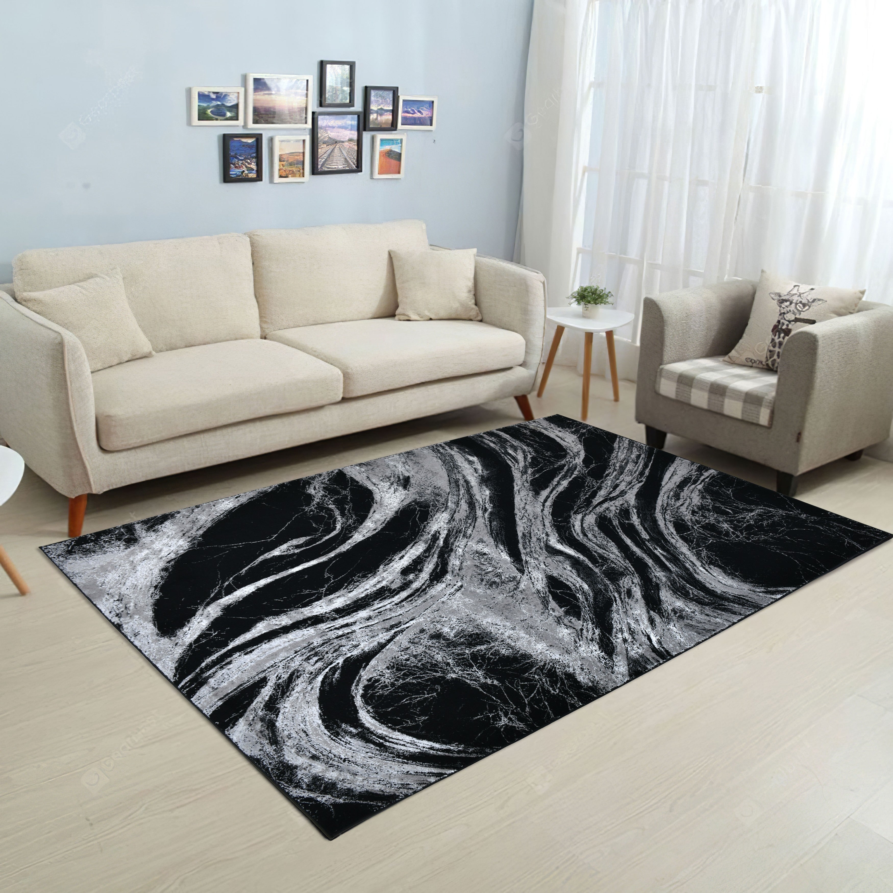 Selena Collection Abstract Black Modern Area Rug