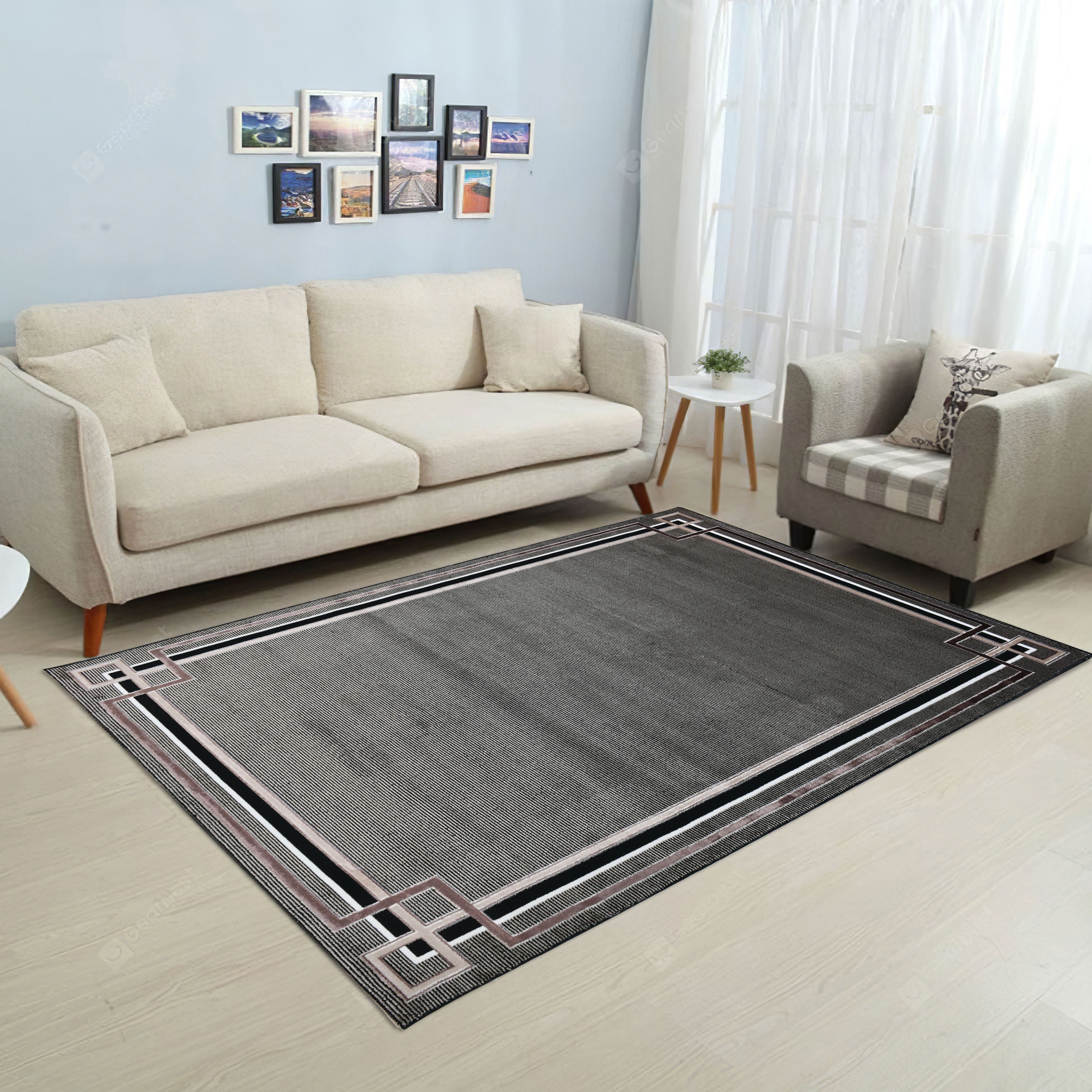 Selena Collection Striped Grey Modern Area Rug