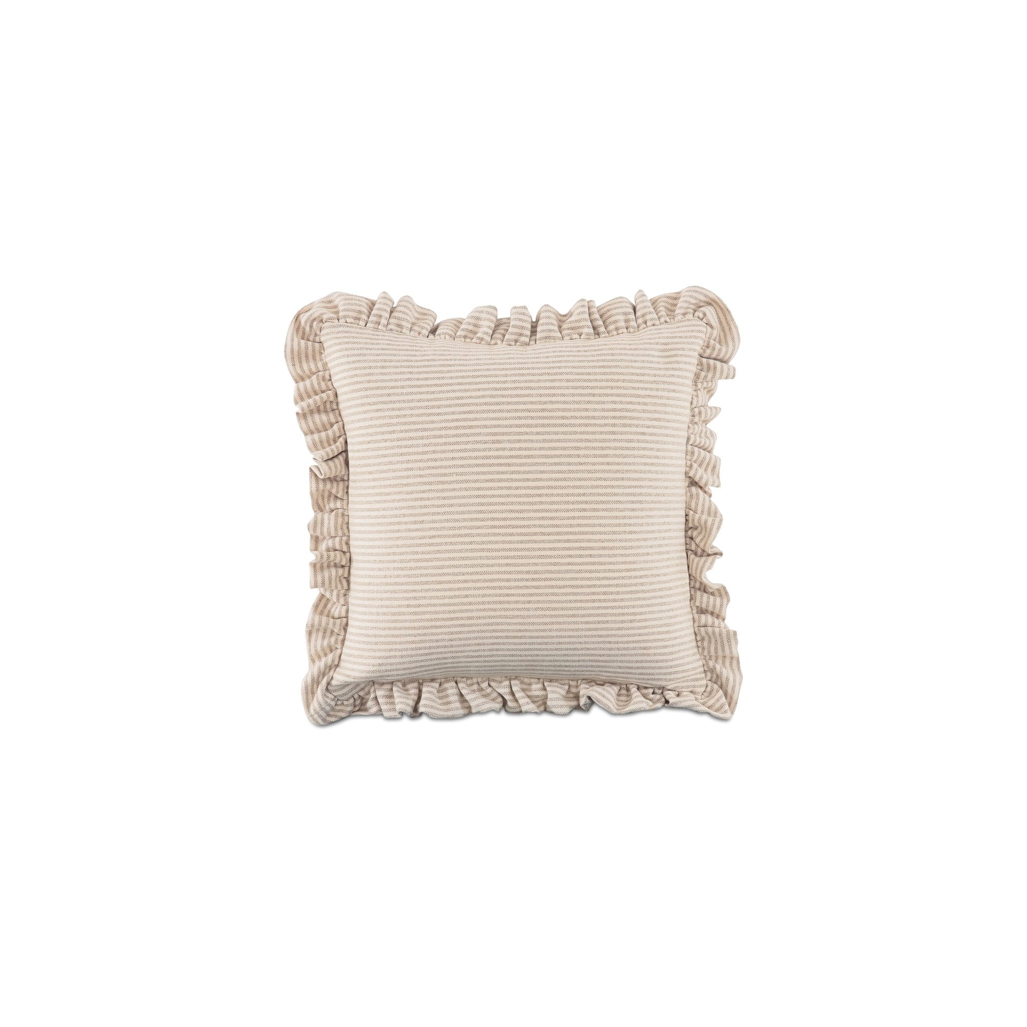 Selenne 20 In. Pillow Square Soft Woven Fabric Ruffle Trim Beige Stripe