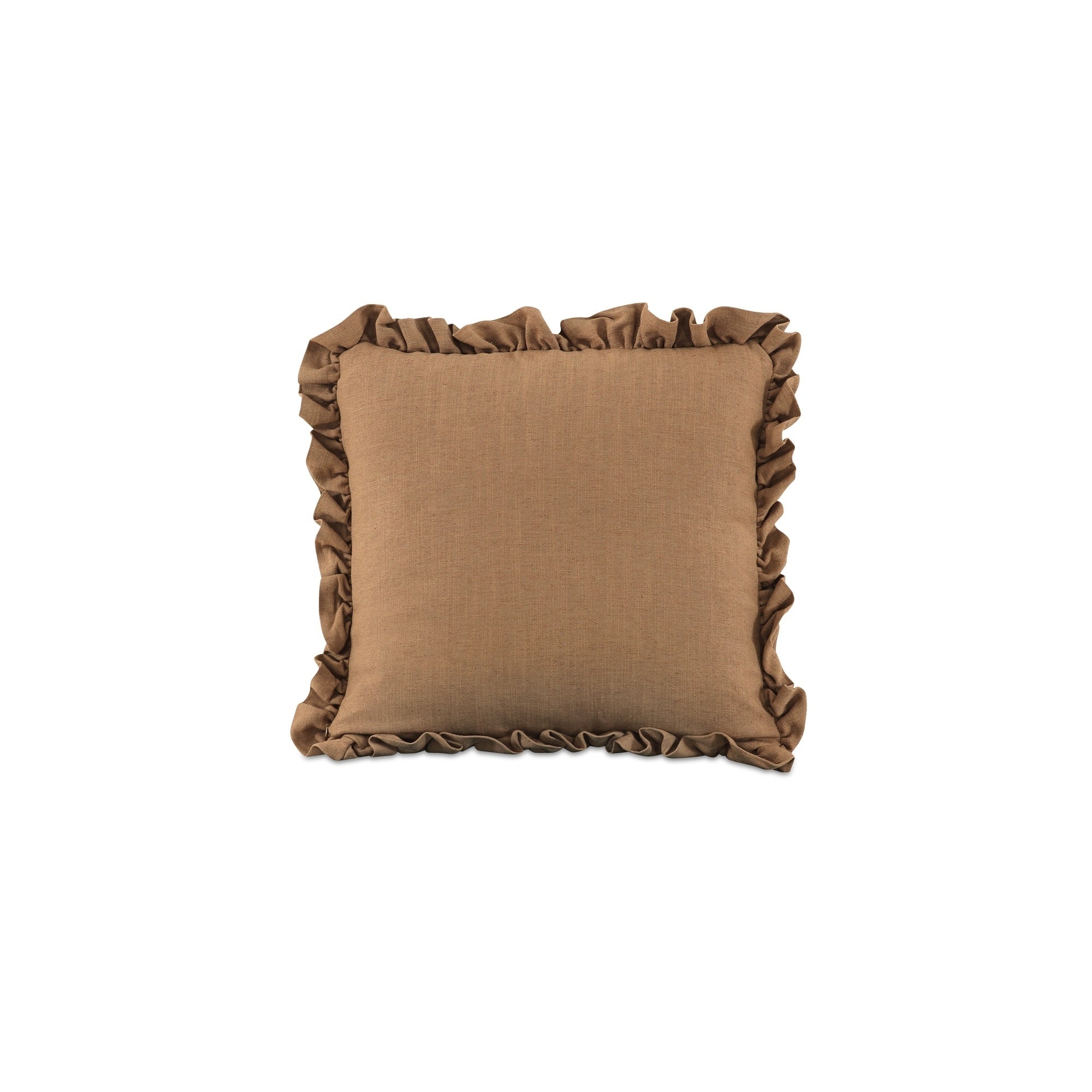 Selenne 20 In. Pillow Square Linen Blend Fabric Ruffle Trim Ginger