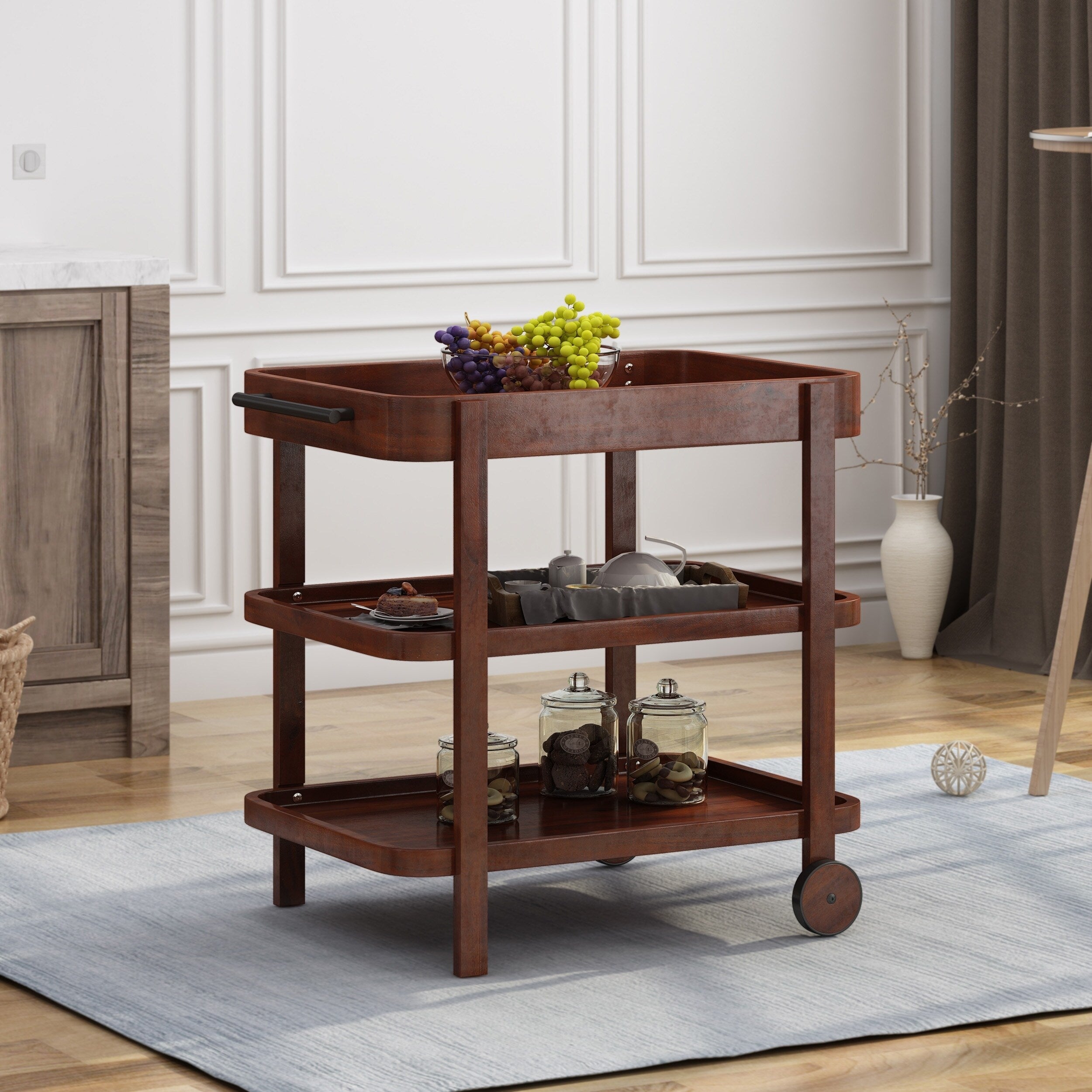 Selleck Bar Cart 3 Tiers Solid Acacia Wood By Christopher Knight Home