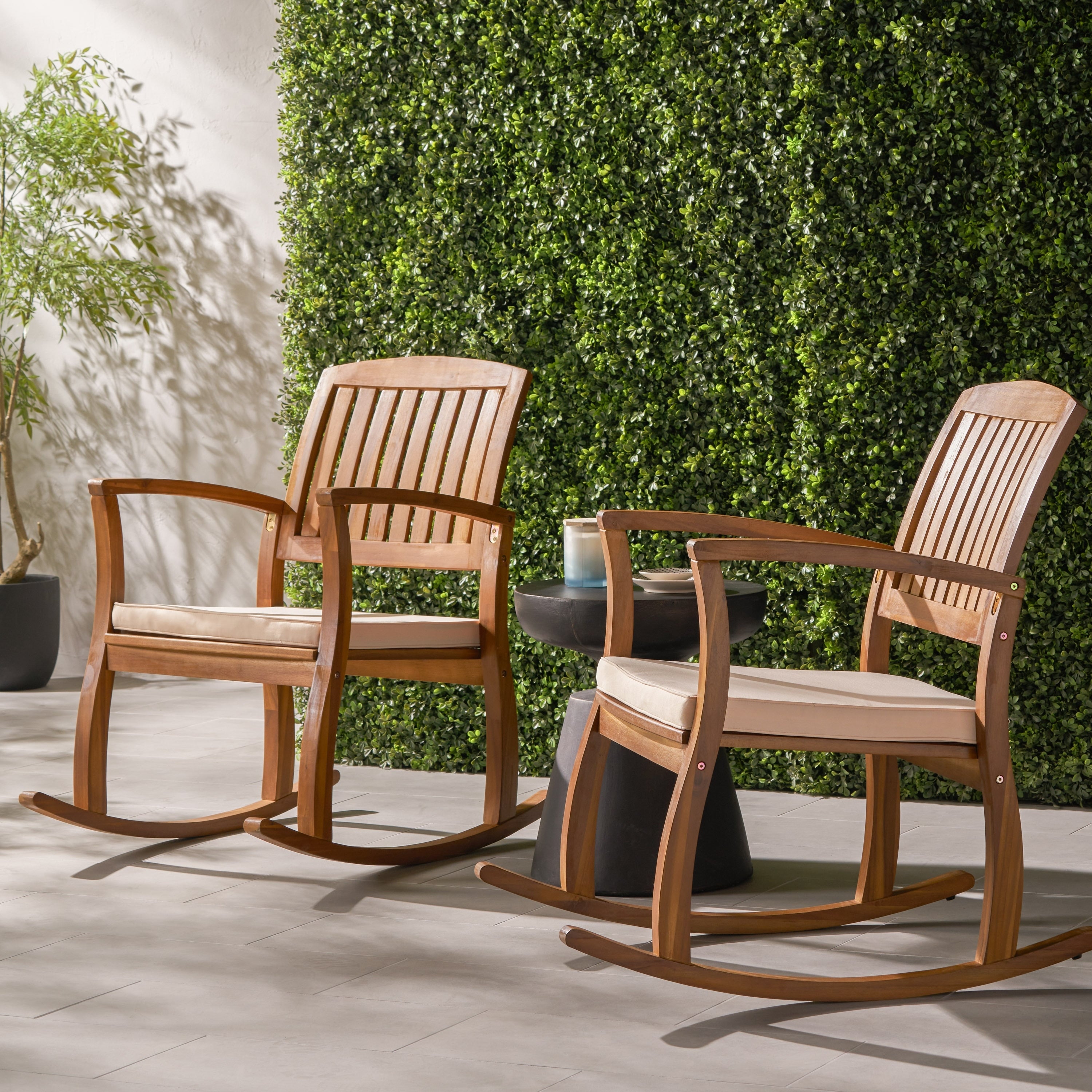 Lucca Outdoor Acacia Wood Rocking Chair With Cushion Set Of 2 By Christopher Knight Home