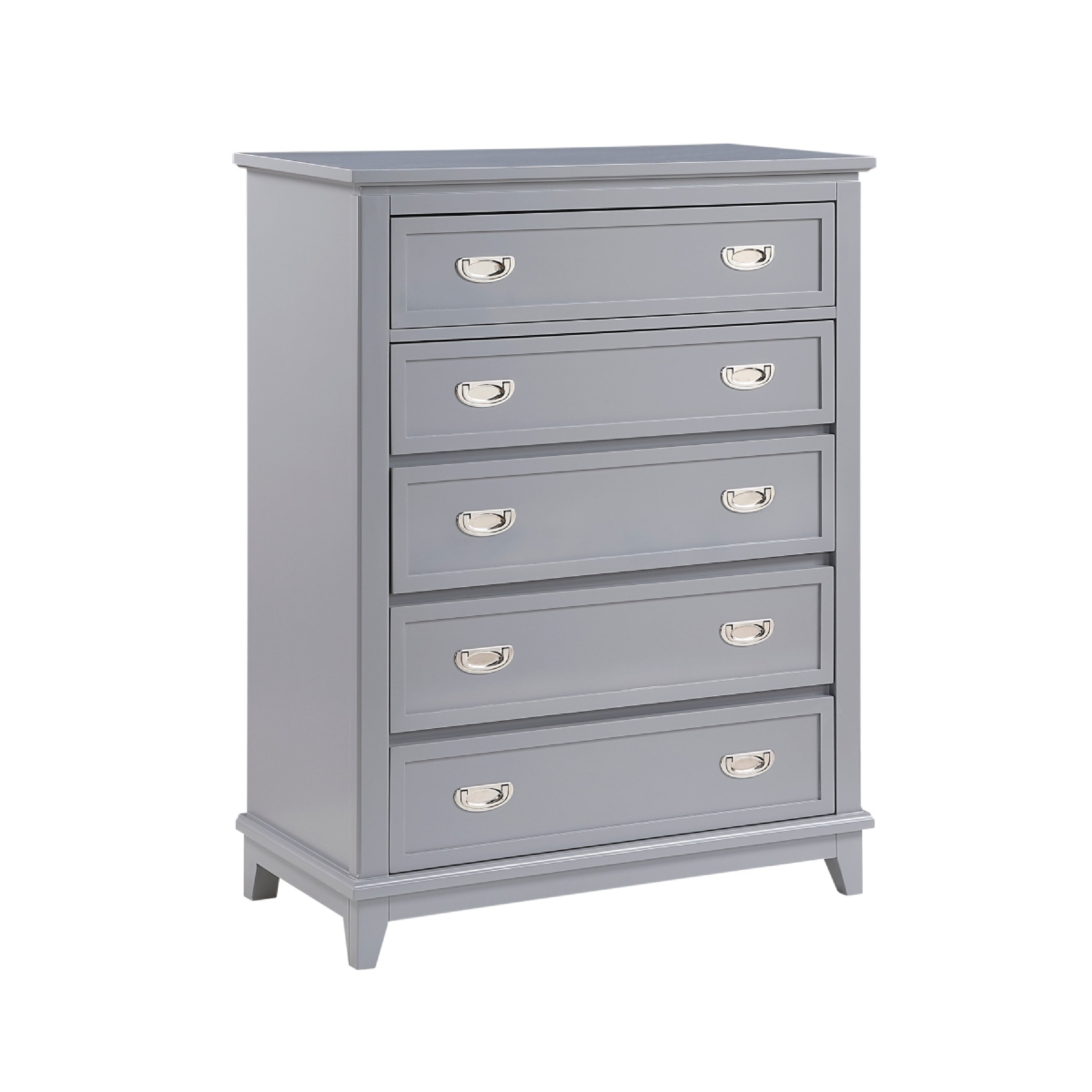 Sely Bedroom Tall Dresser Chest 5 Drawer Nickel Handles Gray Finish