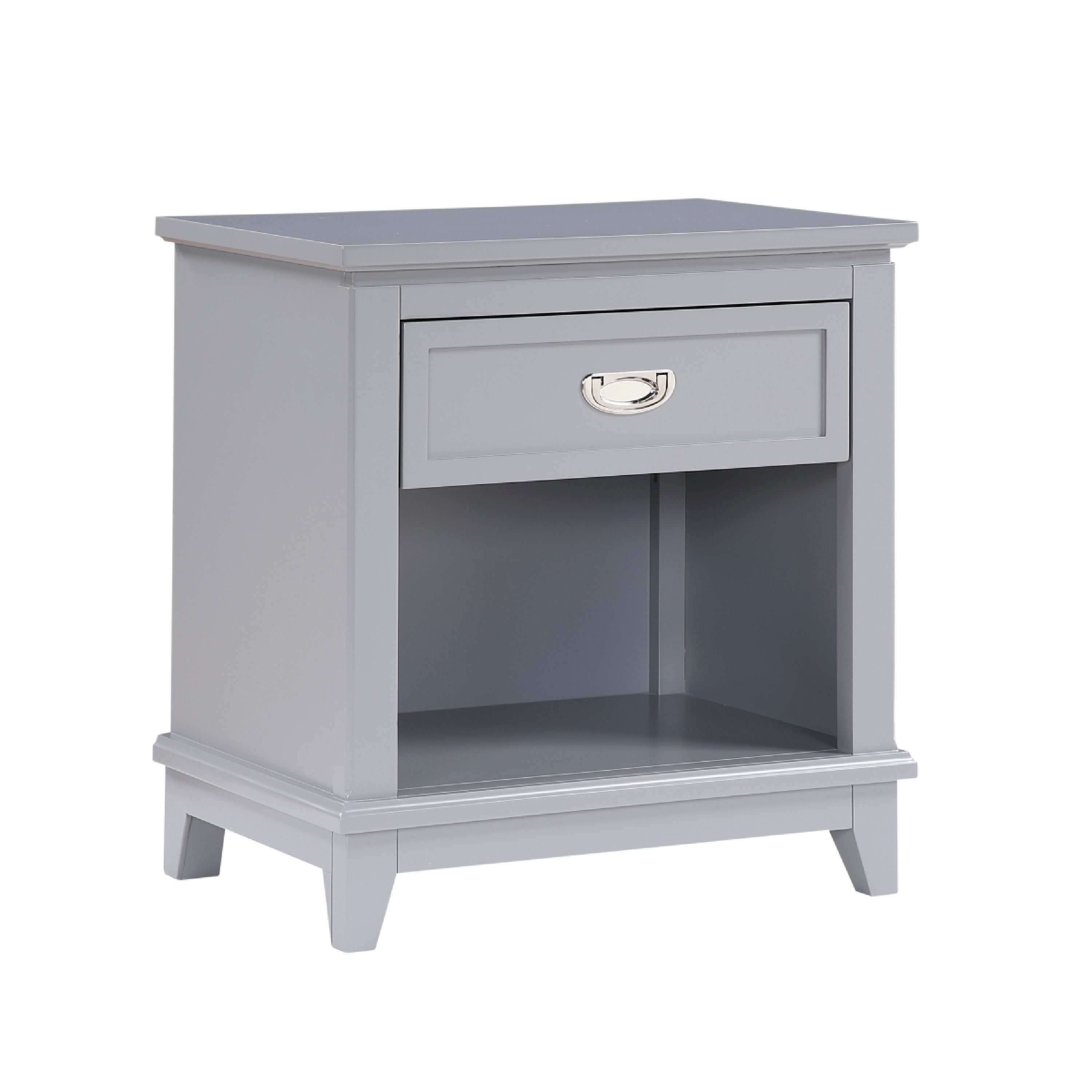 Sely Nightstand Open Cubby And Drawer Nickel Handle Gray 26 Inch