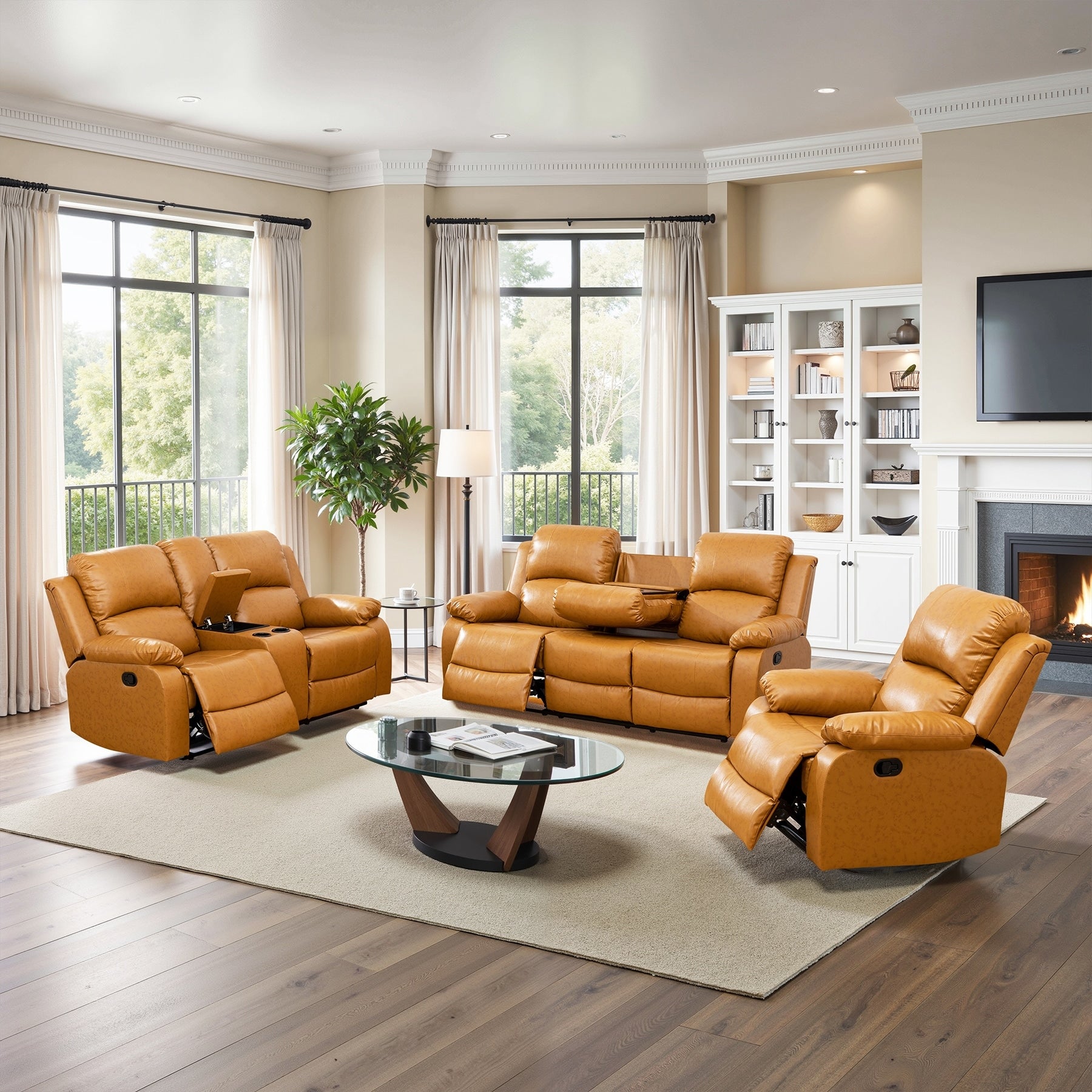Semi Pu 3 Piece Couch Living Room Sofa Set