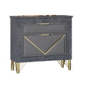 Semy Nightstand 2 Gold Accented Drawers Gray Marble Laminate