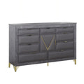 Semy Wide Dresser 10 Drawers 1 Cabinet Charcoal Gray Wood Gold