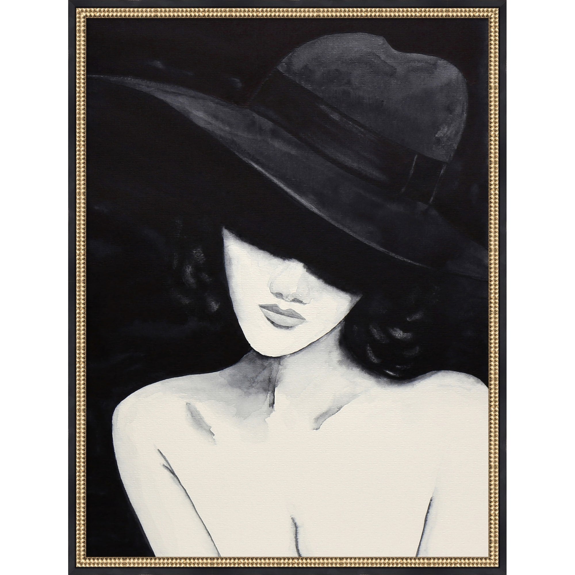Sensual Female Portrait With Large Hat By Natalie Bruns Framed Mounted Canvas Wall Art Print