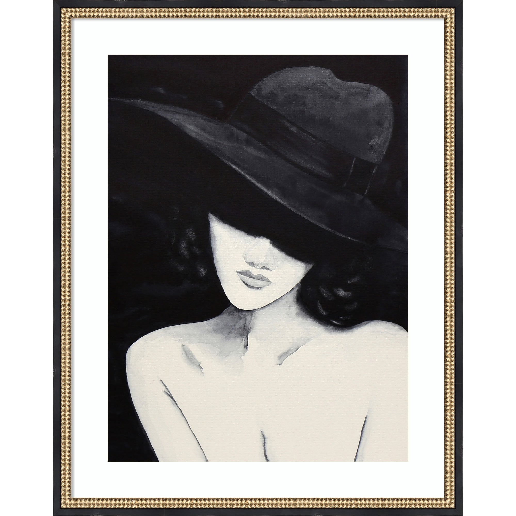 Sensual Female Portrait With Large Hat By Natalie Bruns Wood Framed Wall Art Print