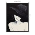 Sensual Female Watercolor Portrait With Large Hat In Black And White By Natalie Bruns Framed Canvas Wall Art