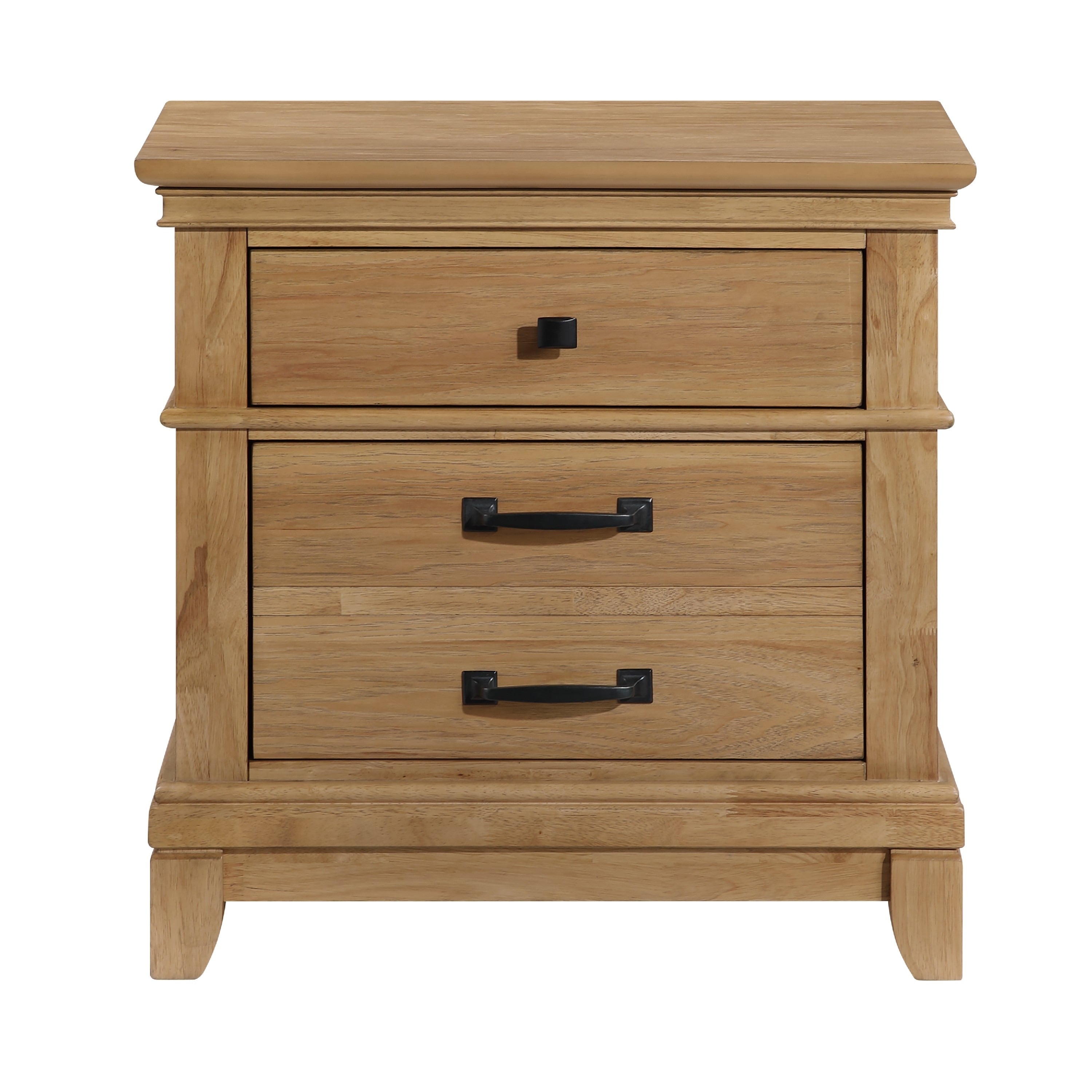 Seny Nightstand 2 Drawers W Black Handles And 1 Knob Honey Brown