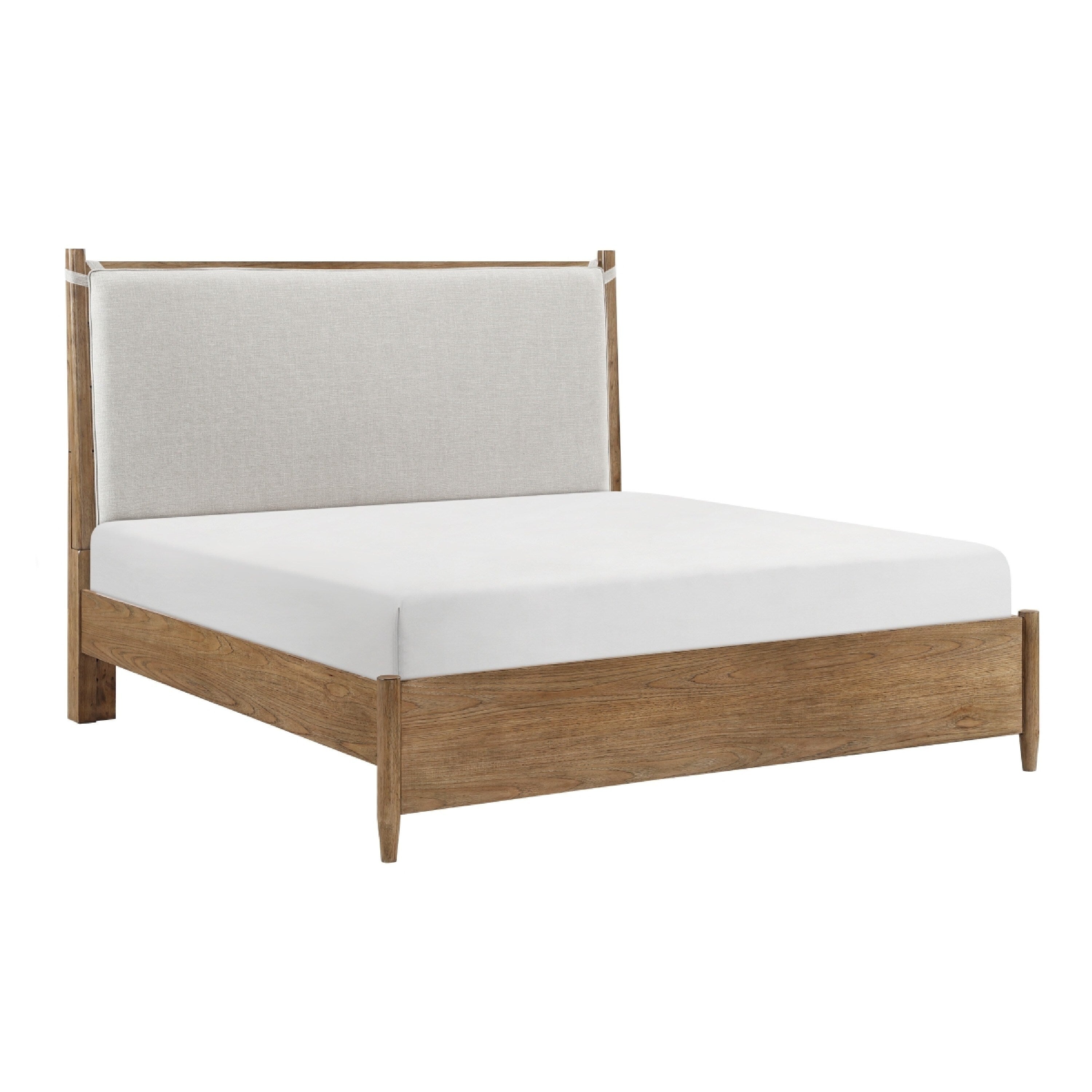 Seny Queen Size Bed Removable Light Gray Cushion Headboard Brown