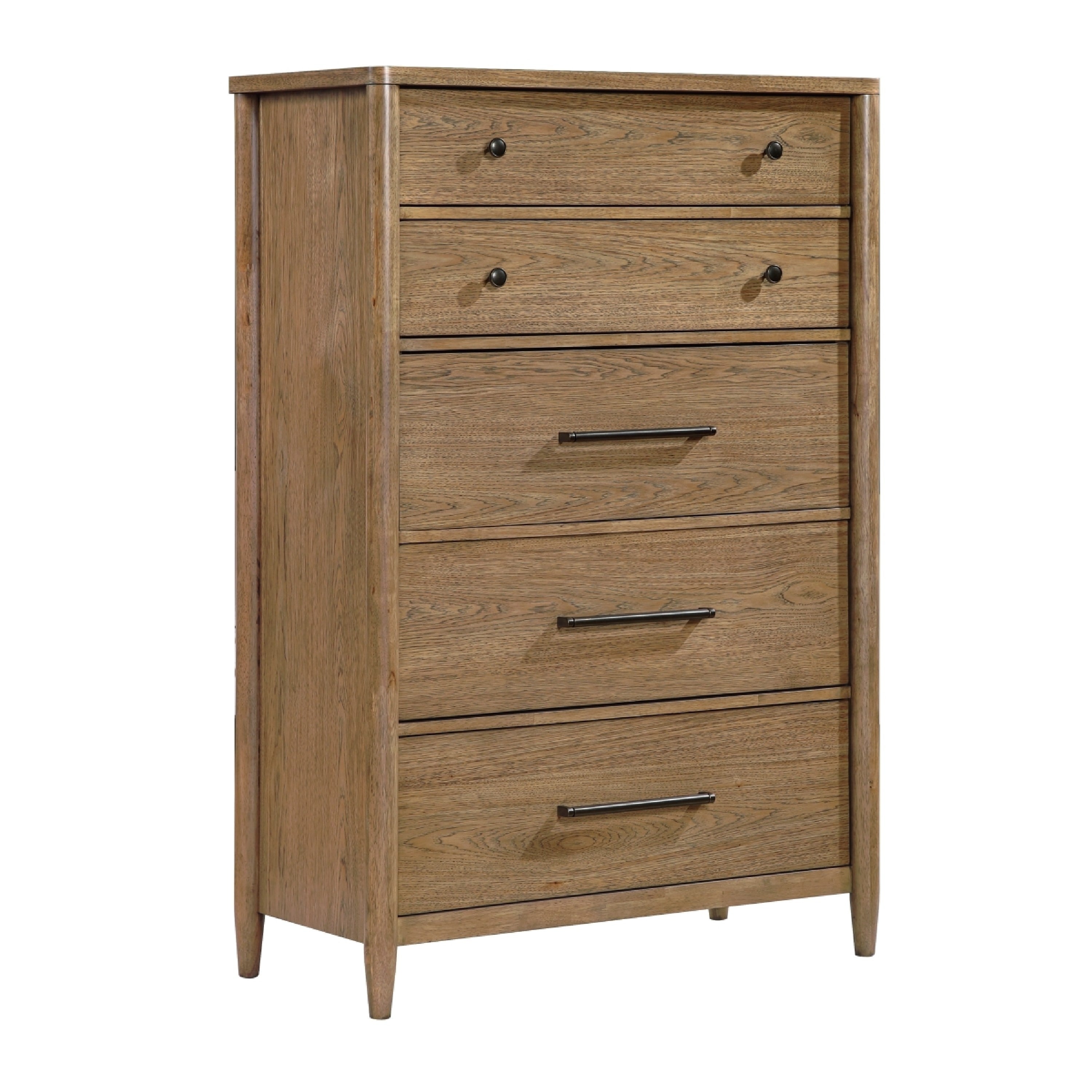 Seny Tall Dresser Chest 5 Drawers Antique Black Bar Pulls Brown Hickory