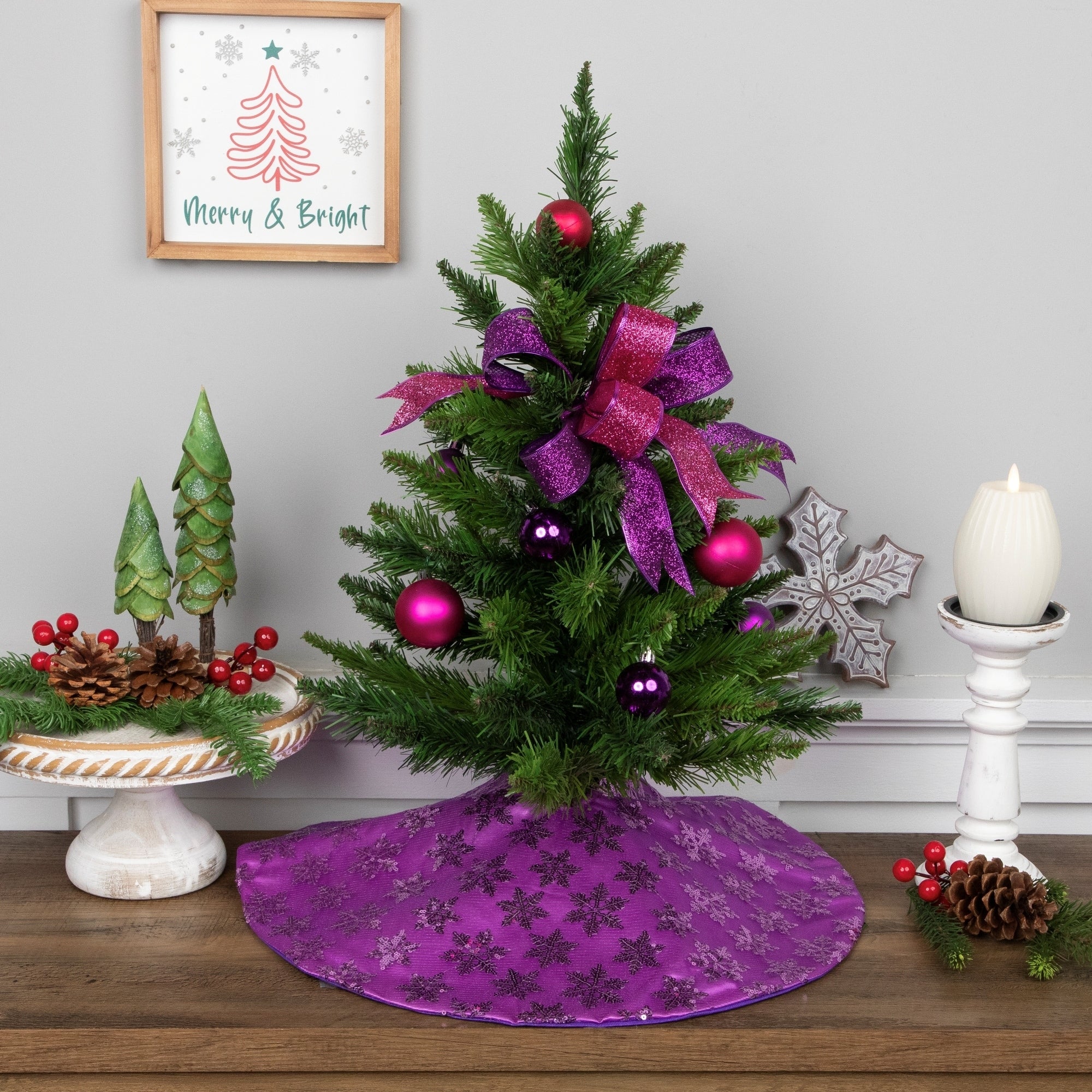 20 Purple Sequin Snowflake Mini Christmas Tree Skirt