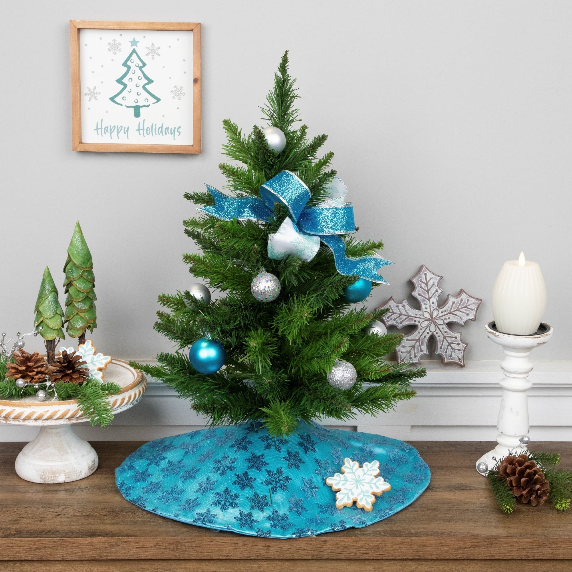 20 Blue Sequin Snowflake Pattern Mini Christmas Tree Skirt