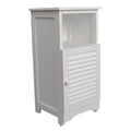 Serene 27.5 In. H Handcrafted Acacia Wood Bathroom Freestanding Floor Storage Cabinet With Louvered Door And Open Shelf
