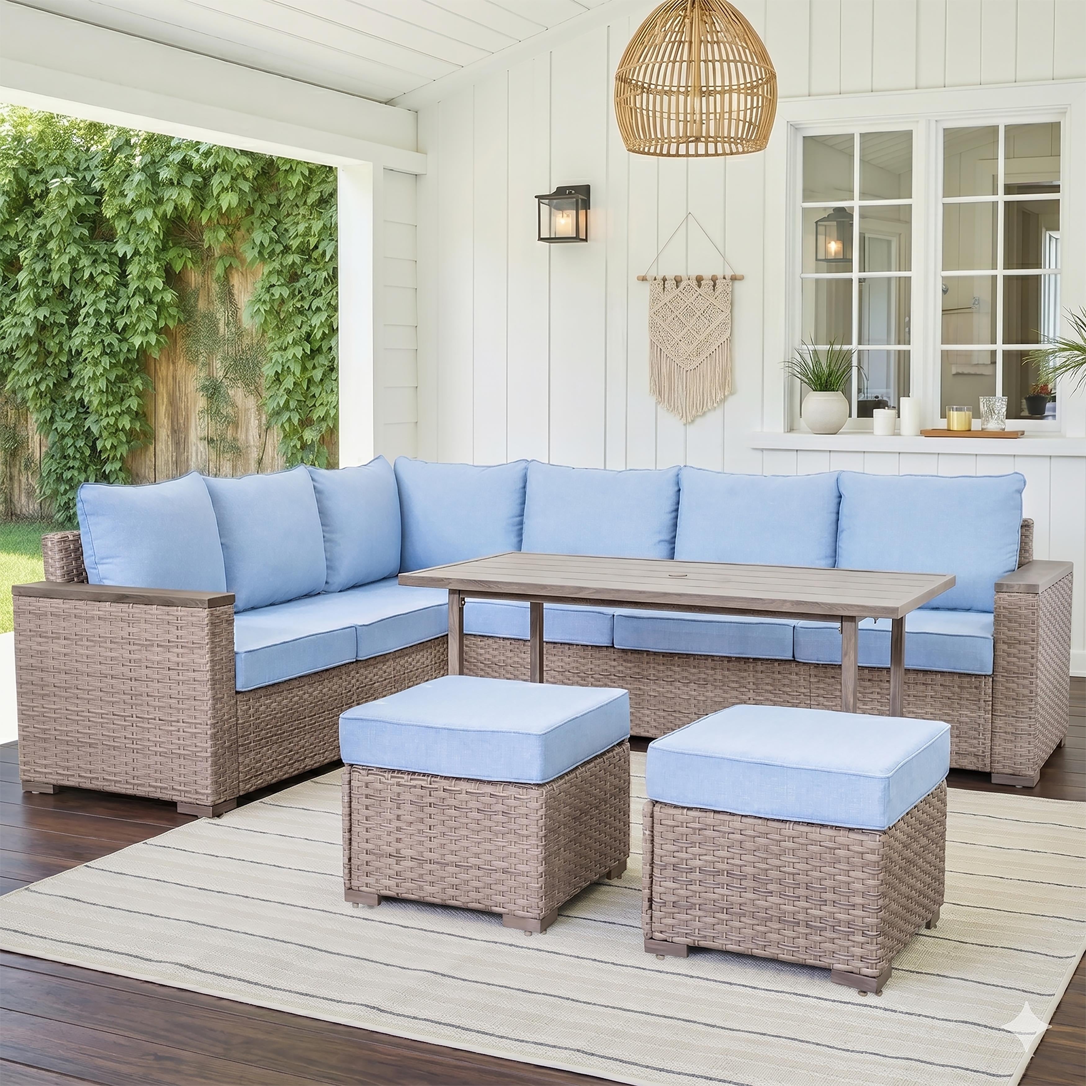 Serene 82.5 Olefin 5 Piece Wicker Outdoor Sectional Sofa Sets