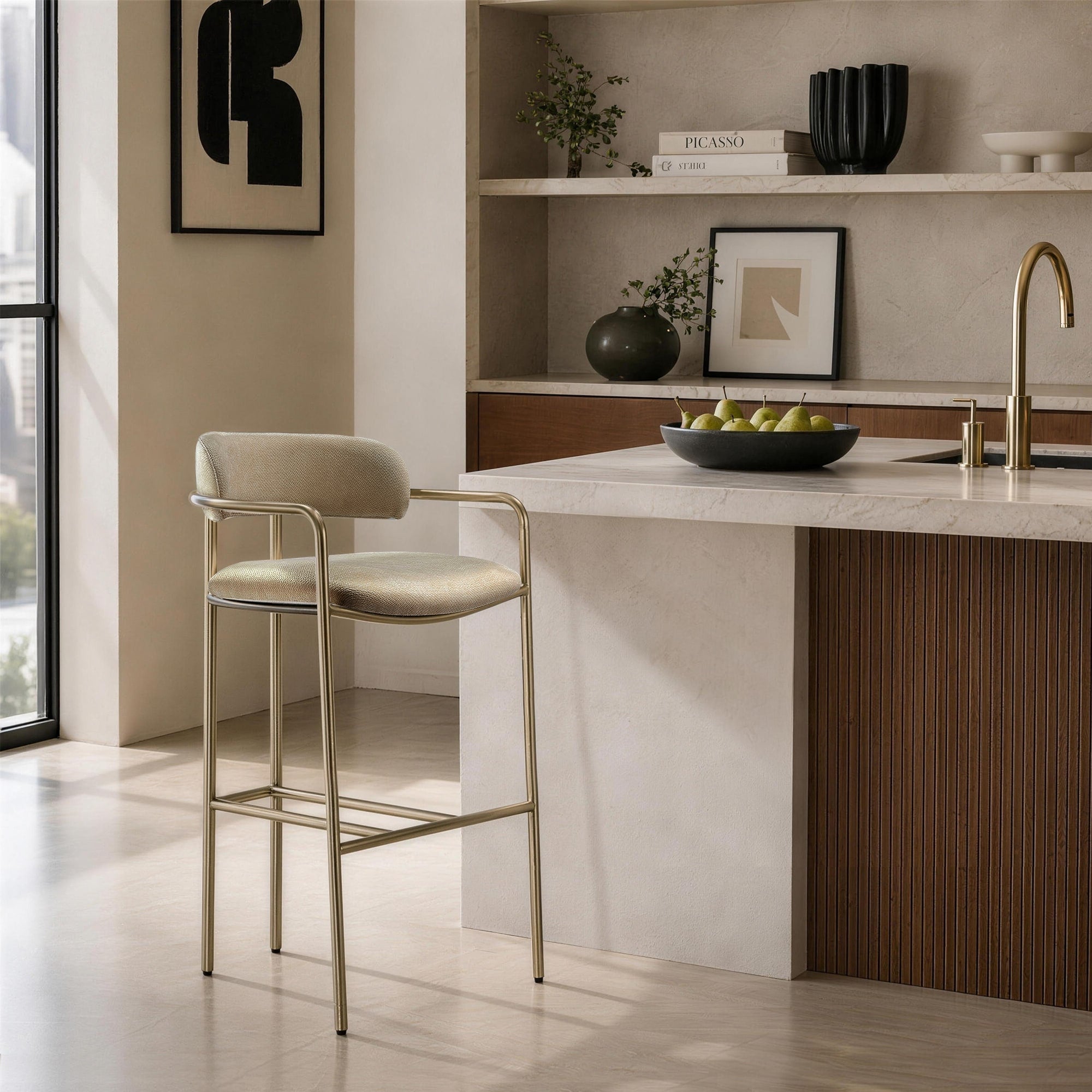 Serene Contemporary Metal Upholstered Barstool
