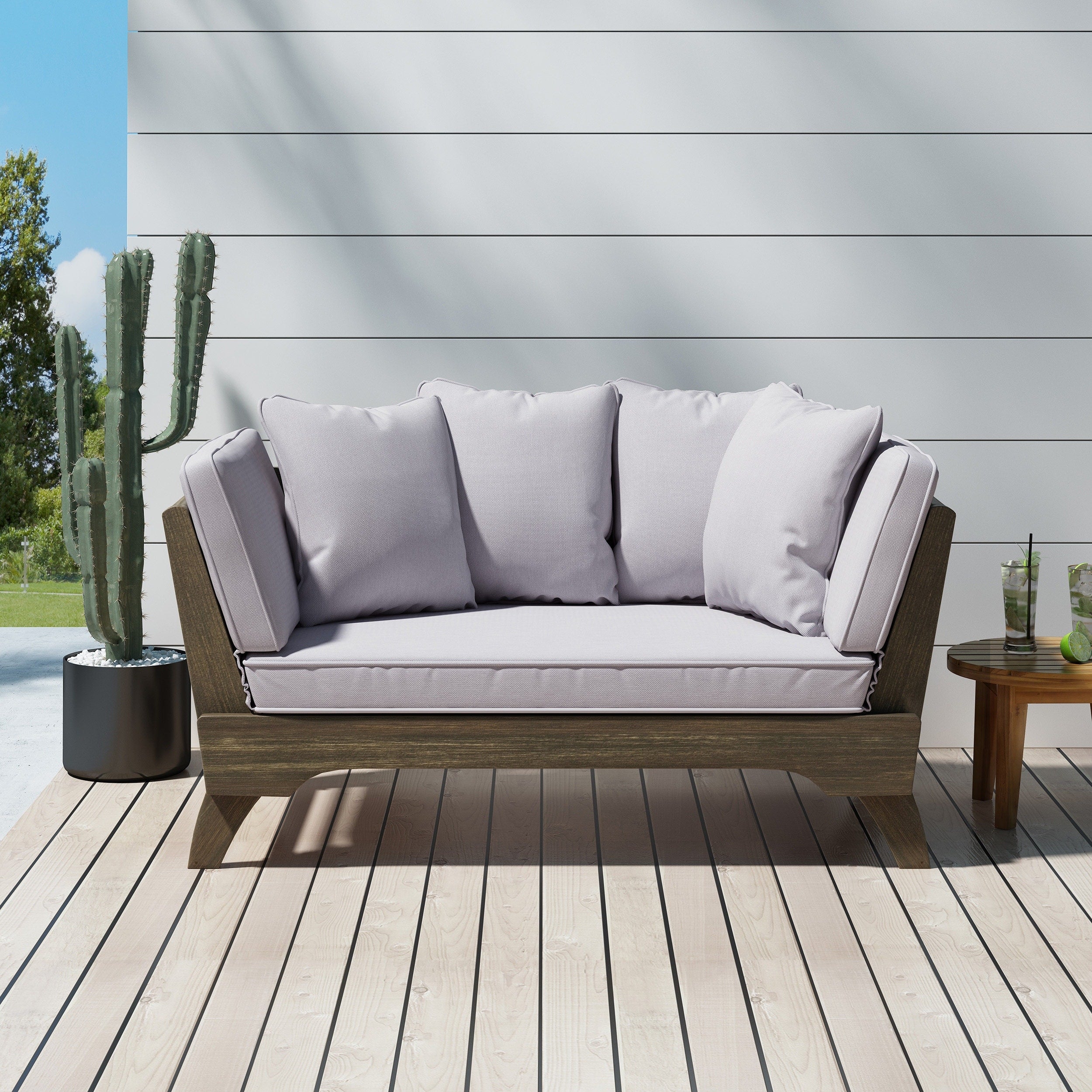 Serene Outdoor Acacia Wood Expandable Daybed With Water Resistant Cushions By Christopher Knight Home