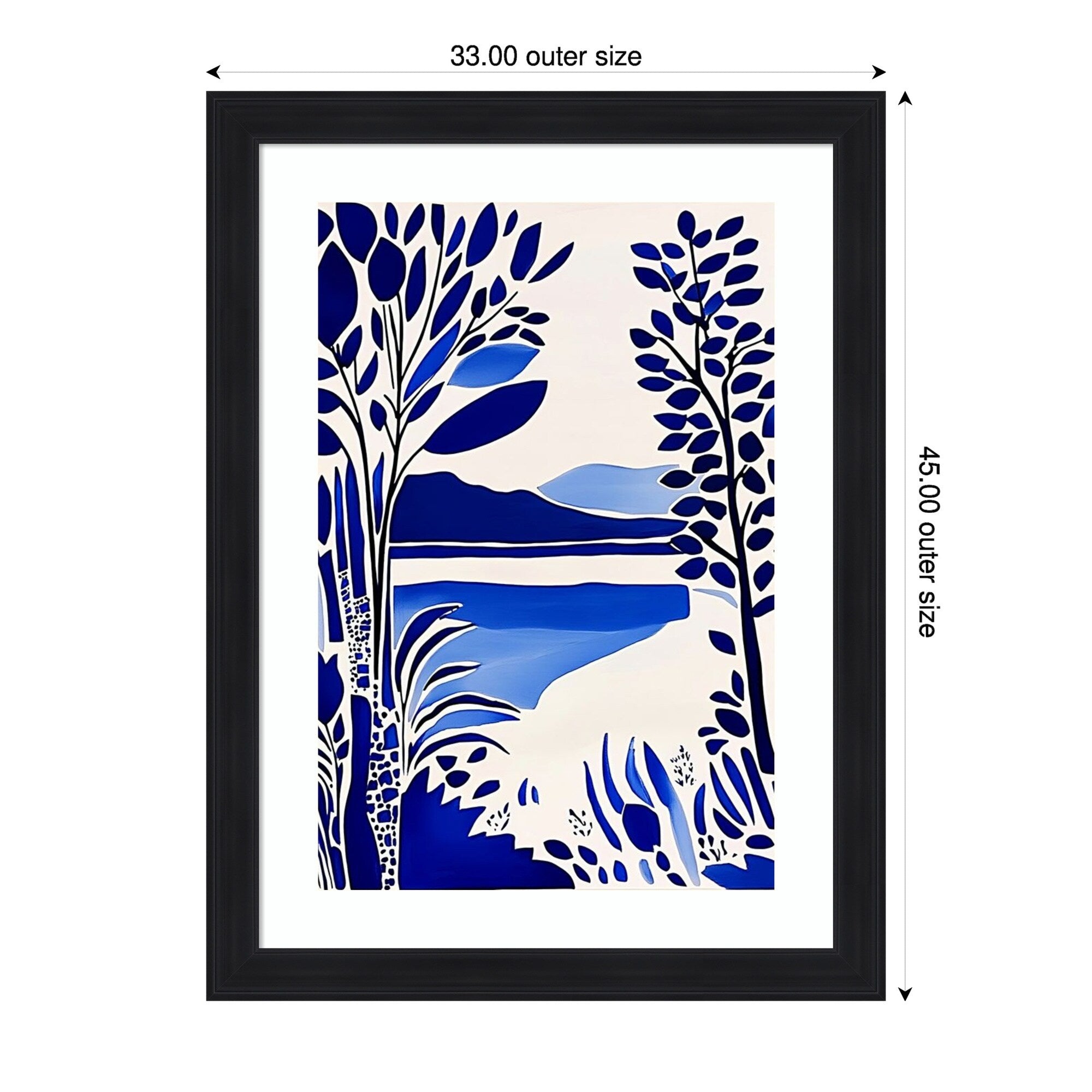 Serene In Blue By Tradelink Inhouse Artist Wood Framed Wall Art Print Abbey Black