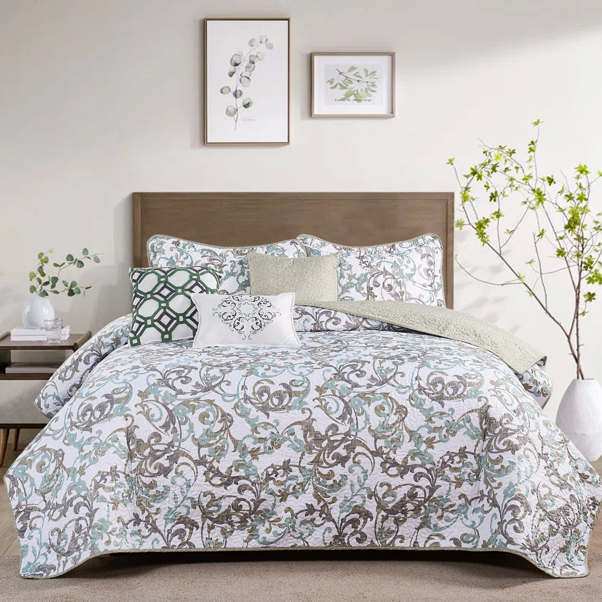 Serenta 6 Piece Ravello Scroll Printed Microfiber Quilts Coverlet Set