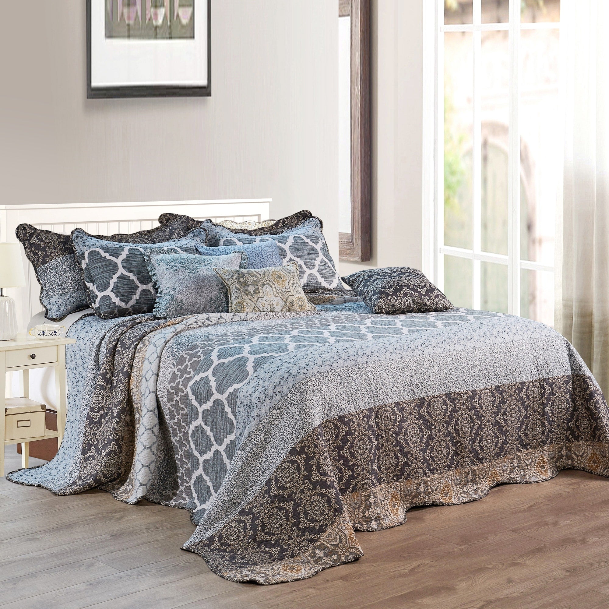 Serenta 9 Piece Printed Striped Cotton Blend Bedspread Coverlet Set