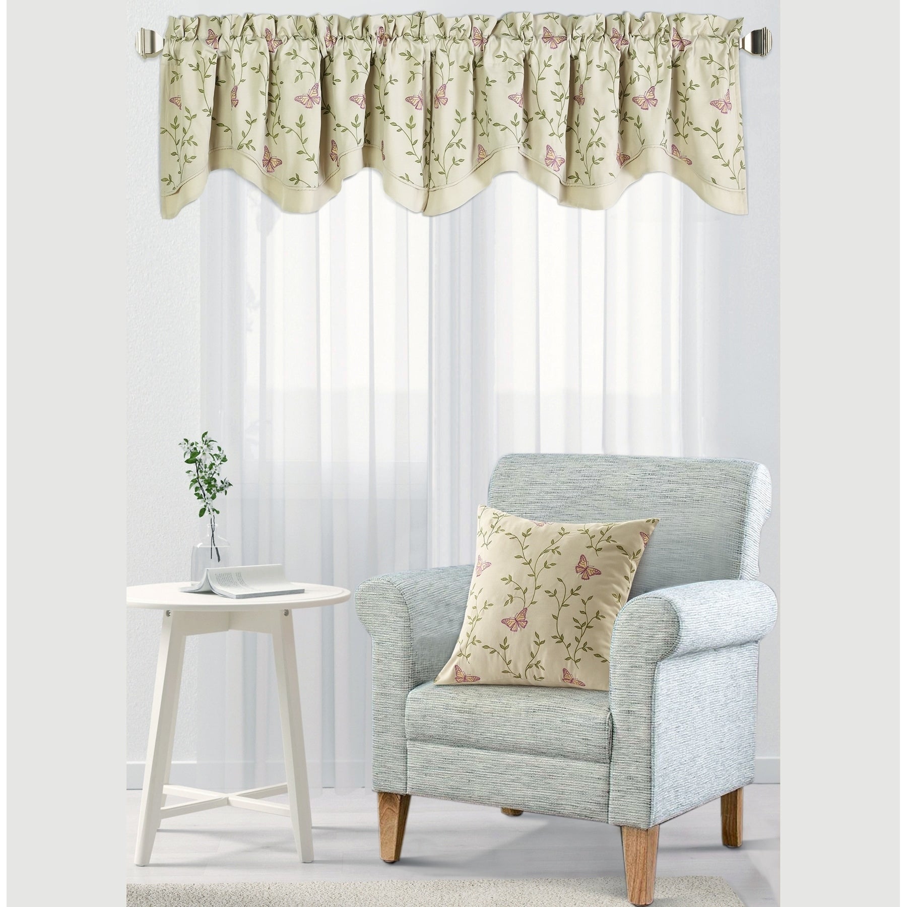 Serenta Butterfly Embroidery Window Valance Pillow Shell Set 56 X 19