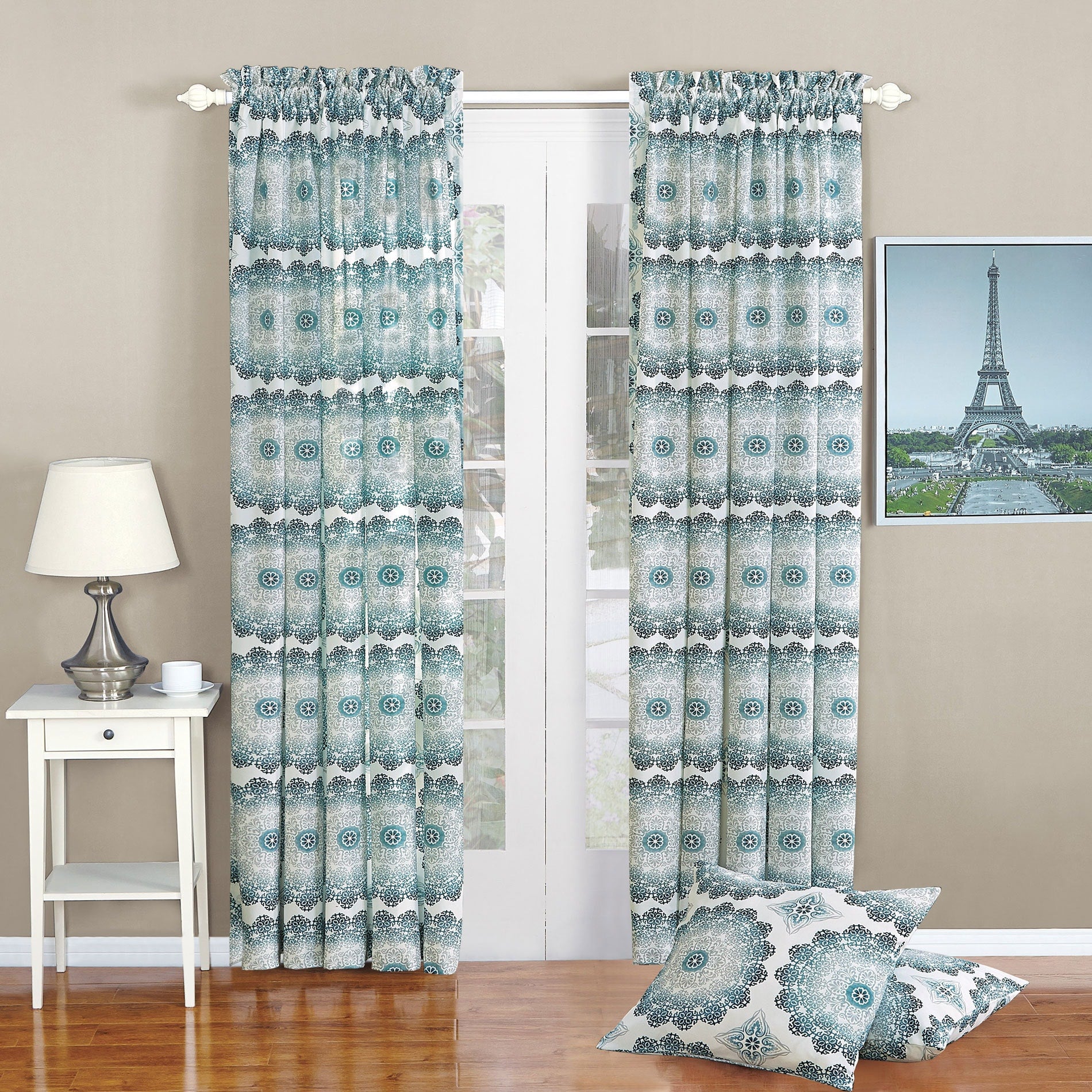 Serenta Delia Printed Rod Pocket Curtain Panel And Pillow Set