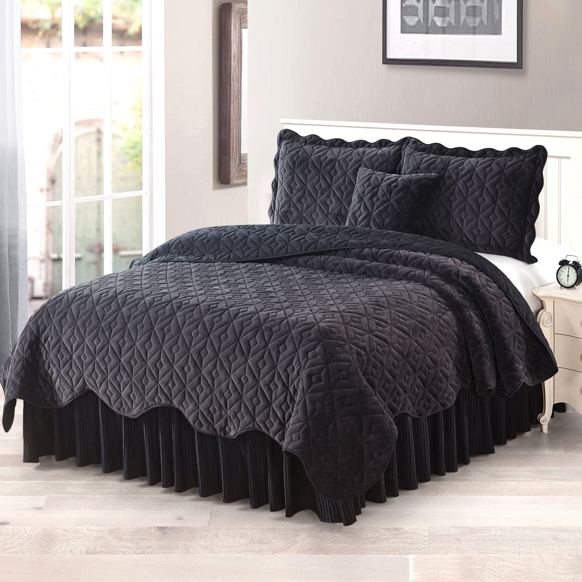 Serenta Diamond Flannel Quilted 4 Piece Coverlet Set