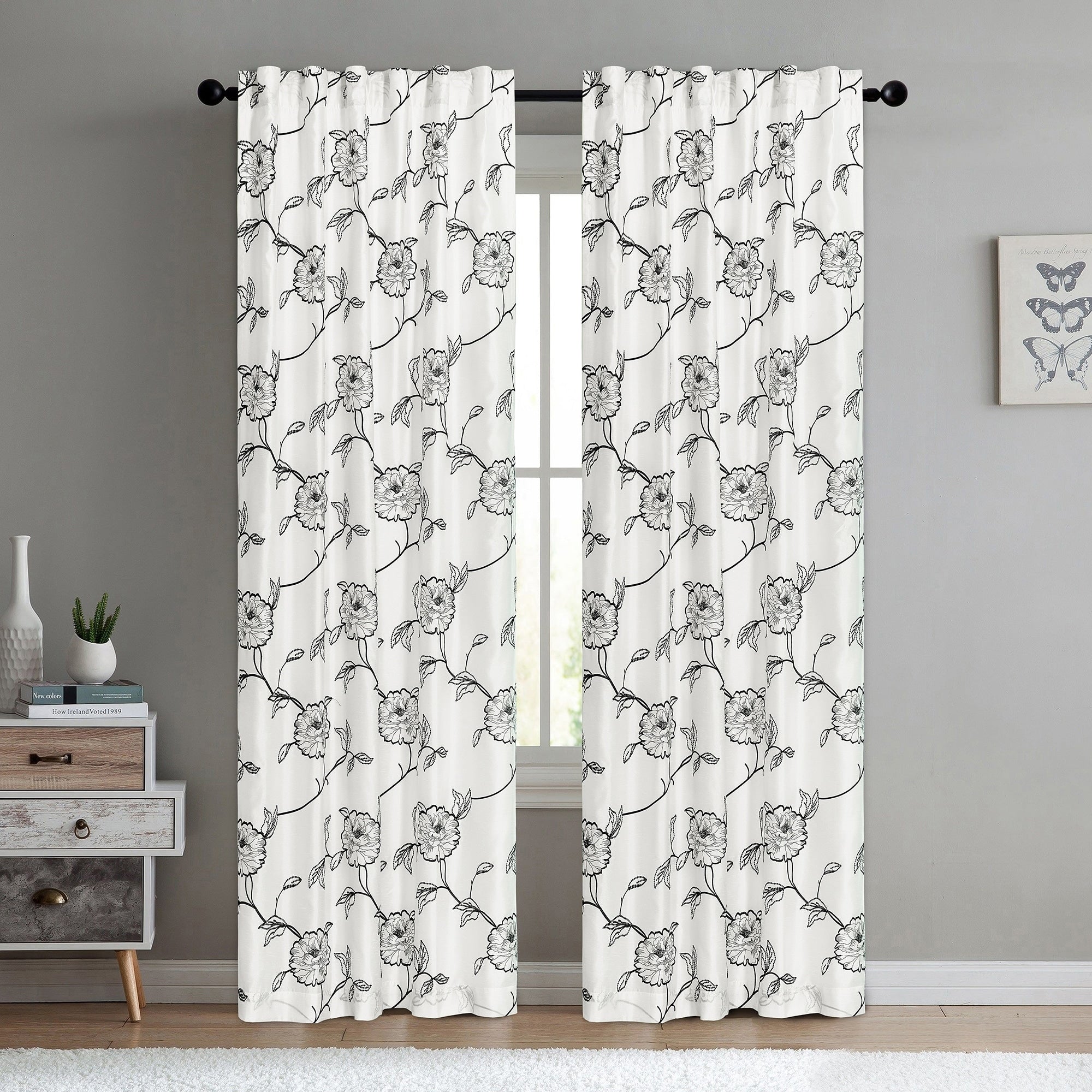 Serenta Embroidery Magnolia Curtain Panel