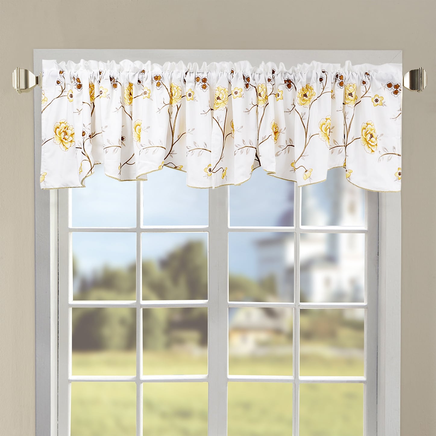 Serenta Embroidery Red Gold Spring Flower Valance