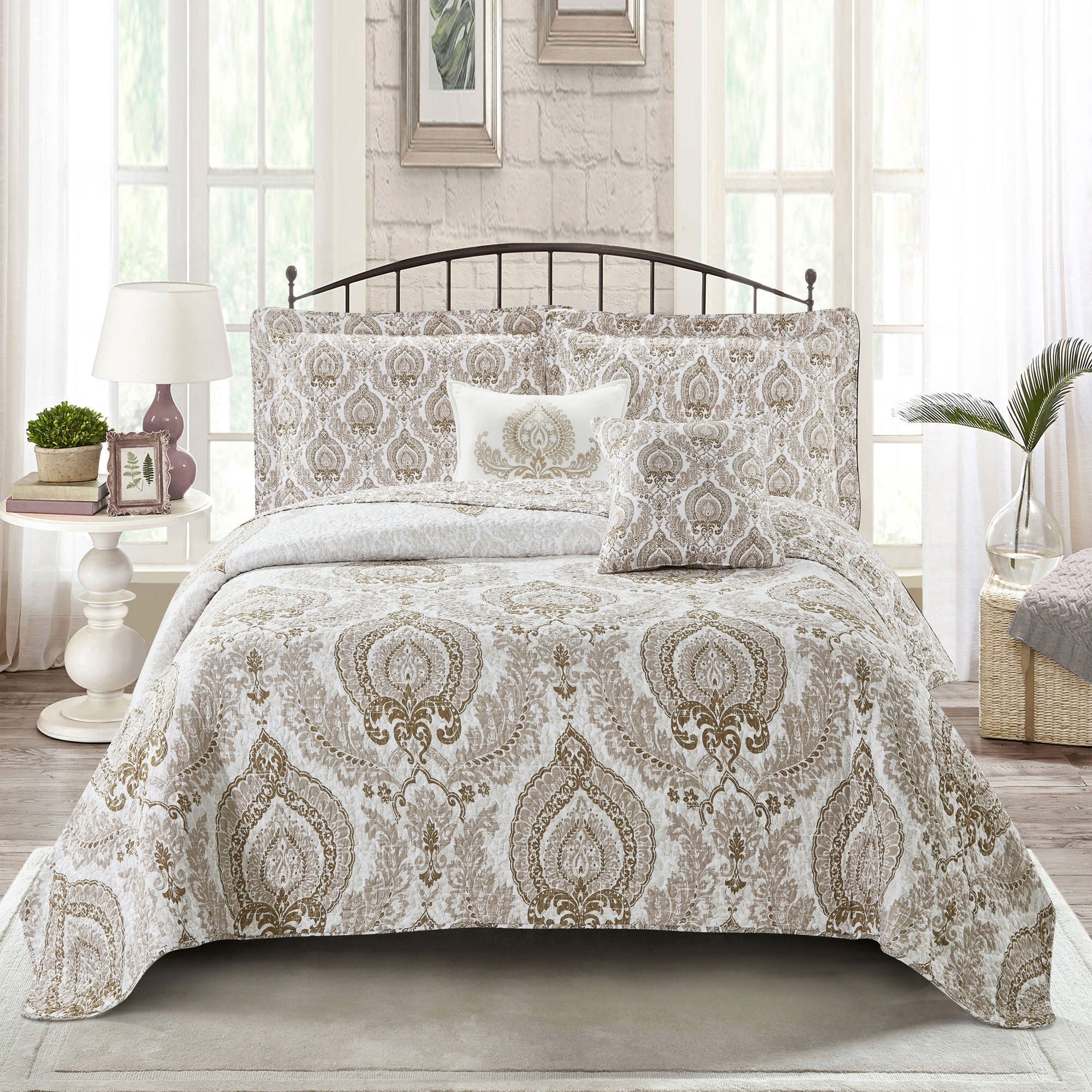 Serenta Heart Dsk Printed Microfiber 5 Piece Quilts Set