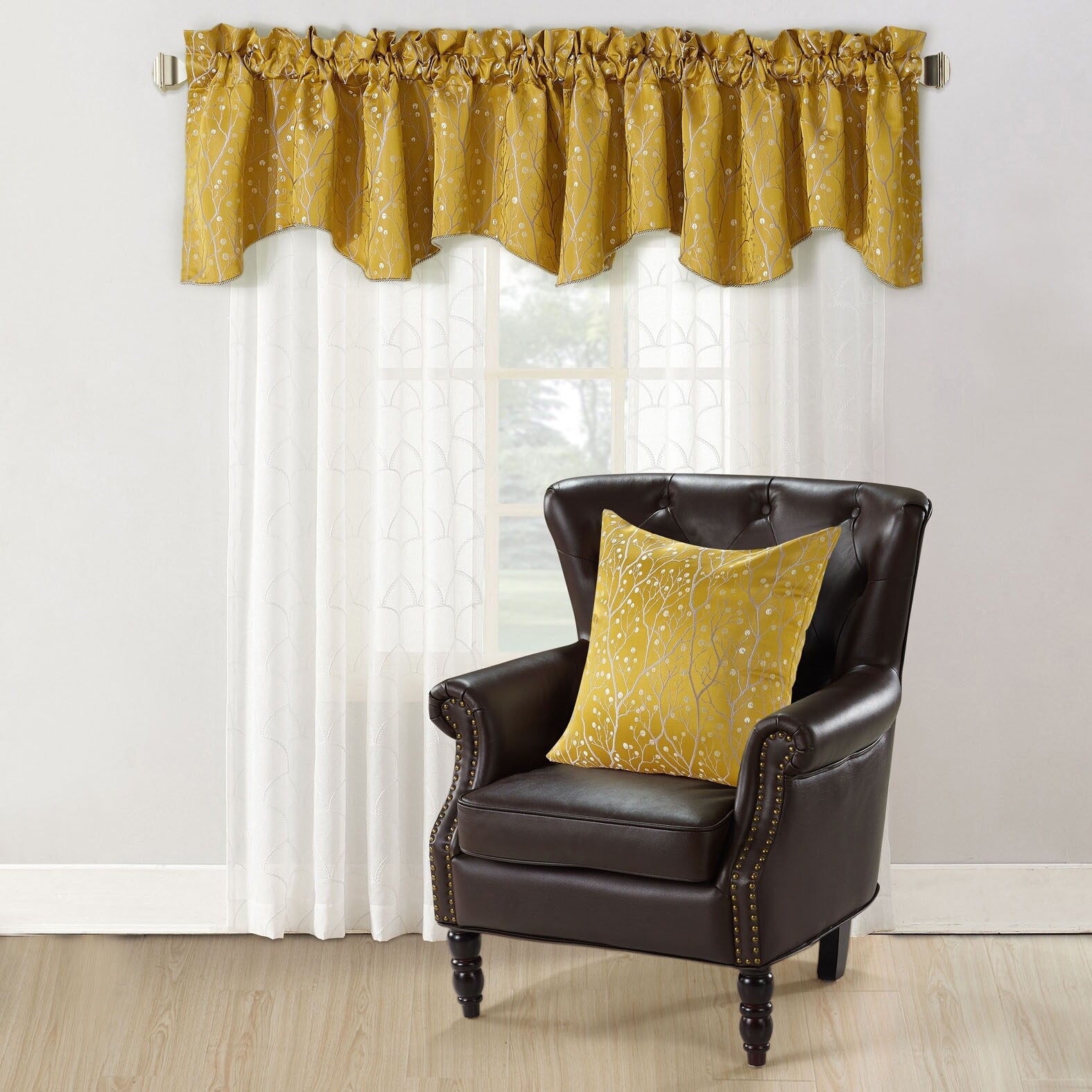 Copper Grove Hoorn Jacquard Valance And Pillow Sham 2 Piece Set With Branch Pattern
