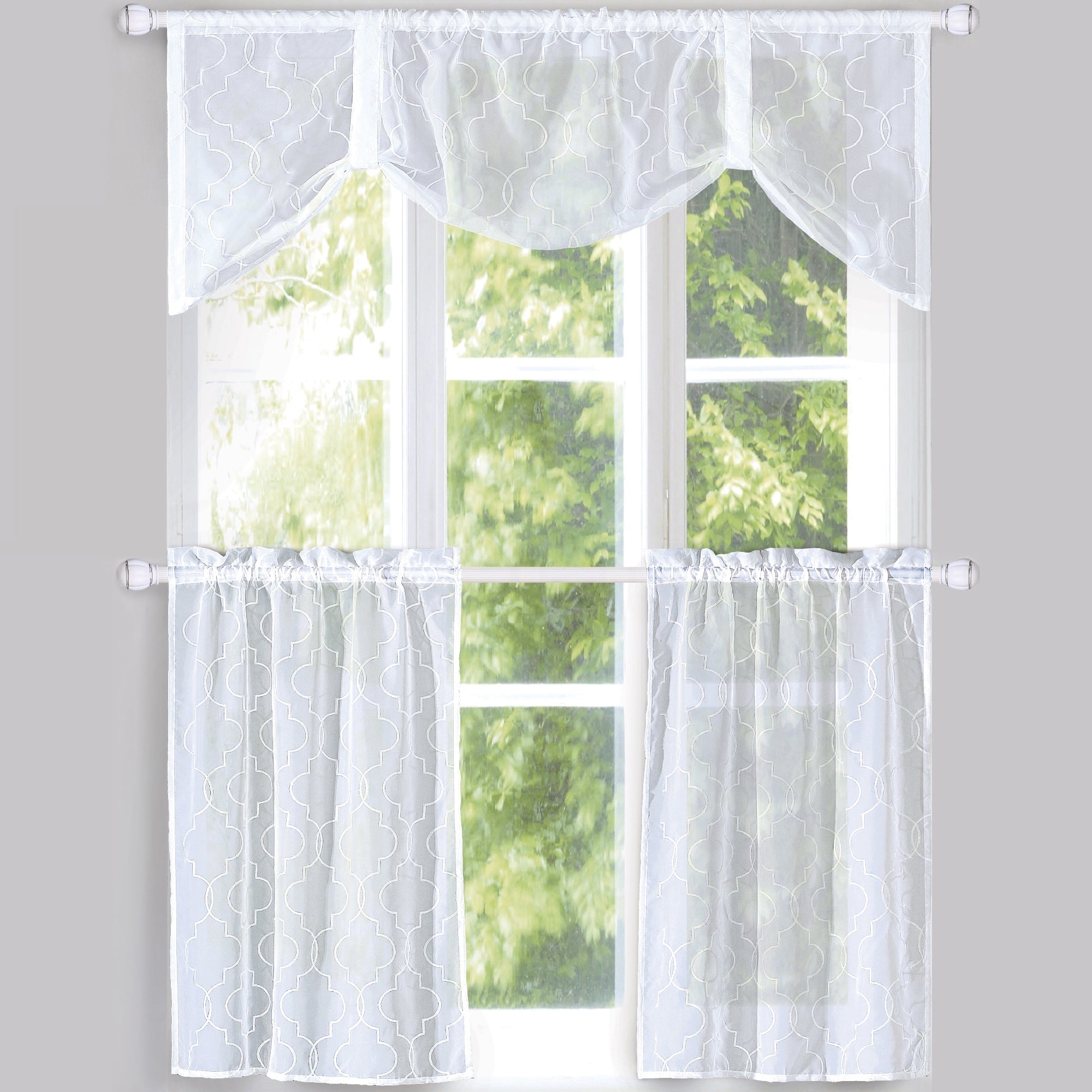 Serenta Kitchen Curtain 3 Pieces Set Rod Pocket Tier Pair Valance