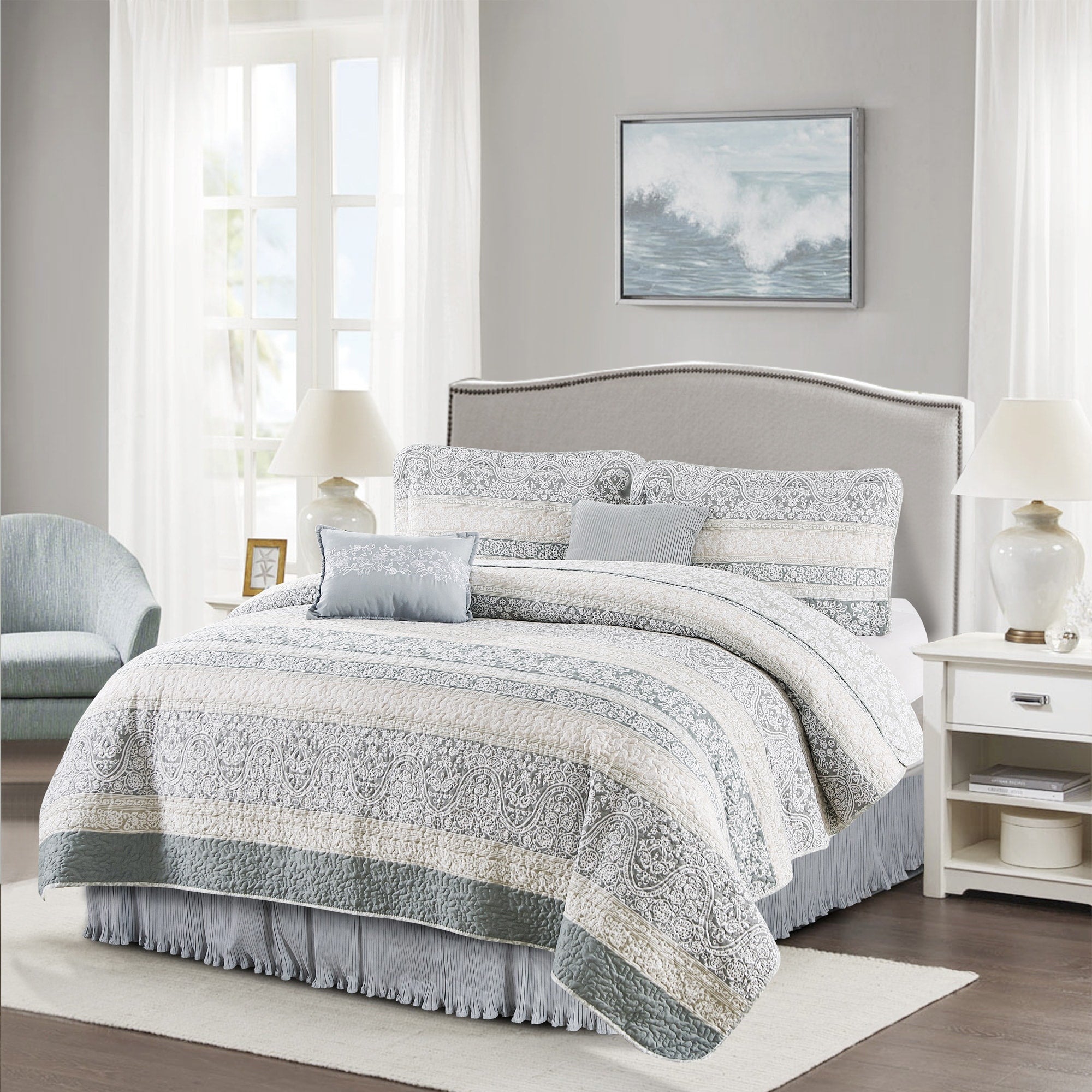 Serenta Marchesa Printed Microfiber Quilt 6Pcs Set With Bedskirt