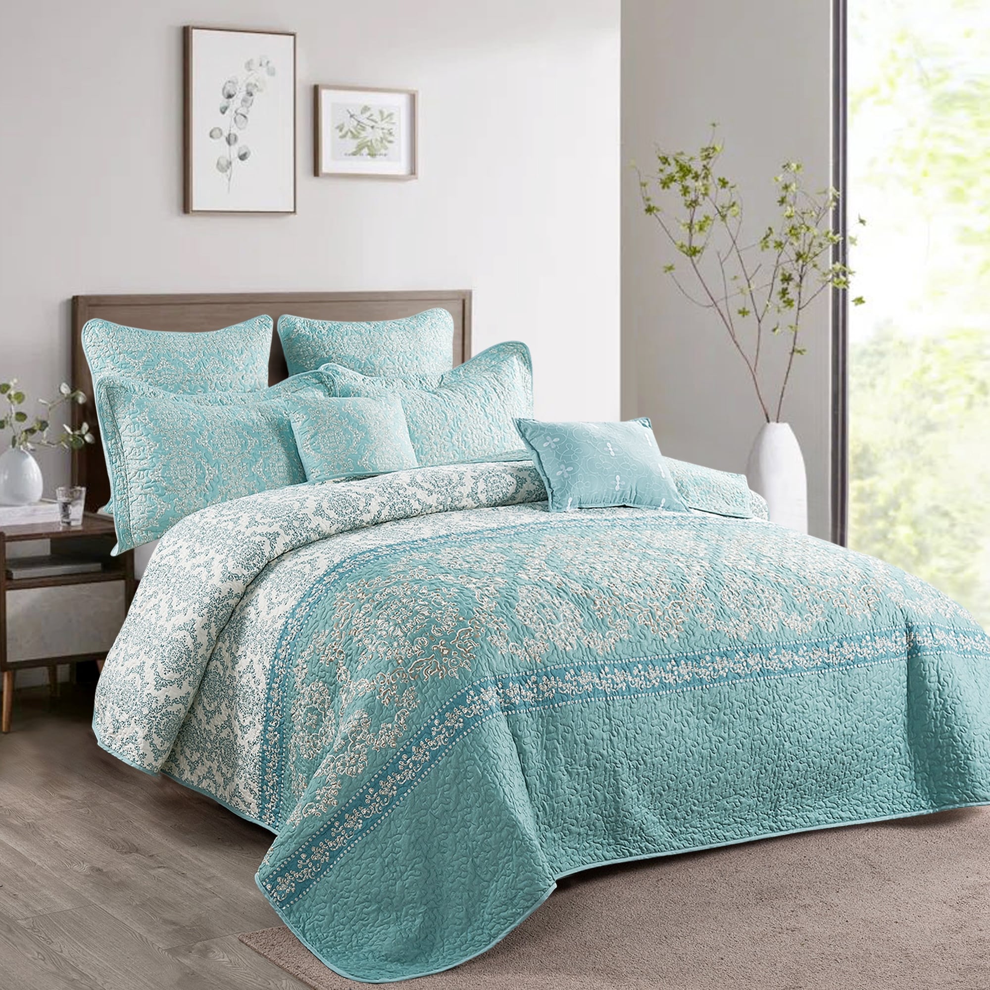 Serenta Mystic Printed Reversible 7 Piece Quilt Bedspread Coverlet Set