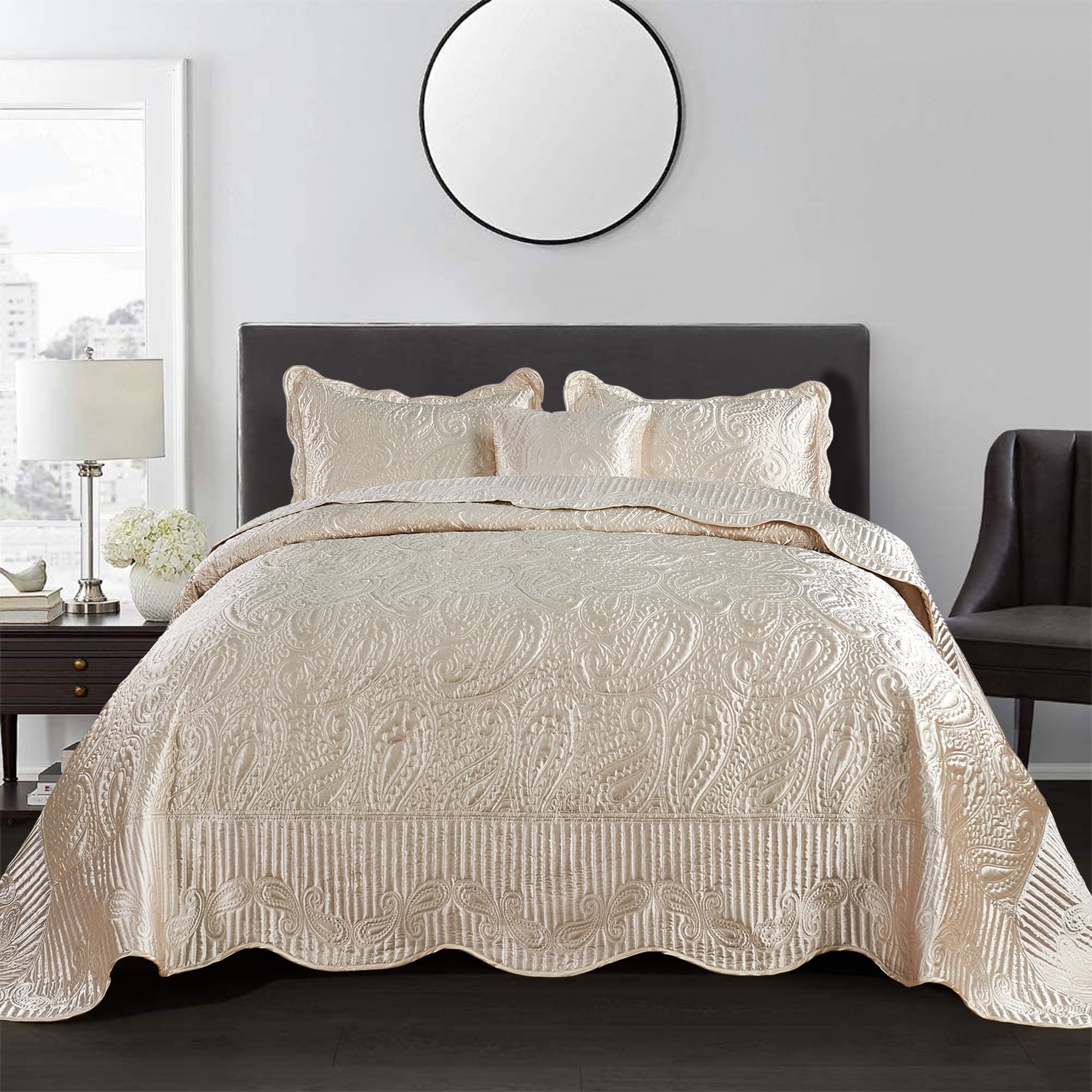 Serenta Quilted Satin 4 Piece Bedspread Set