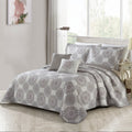 Porch Den Starflower Medallion Pattern Microfiber 5 Piece Quilt Set
