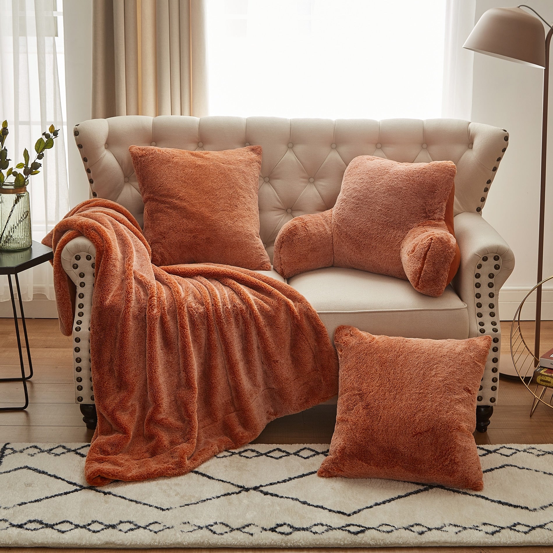 Serenta Tip Dye Light Fauxfur Throw Pillow Shell Bedrest 4Pcs Set