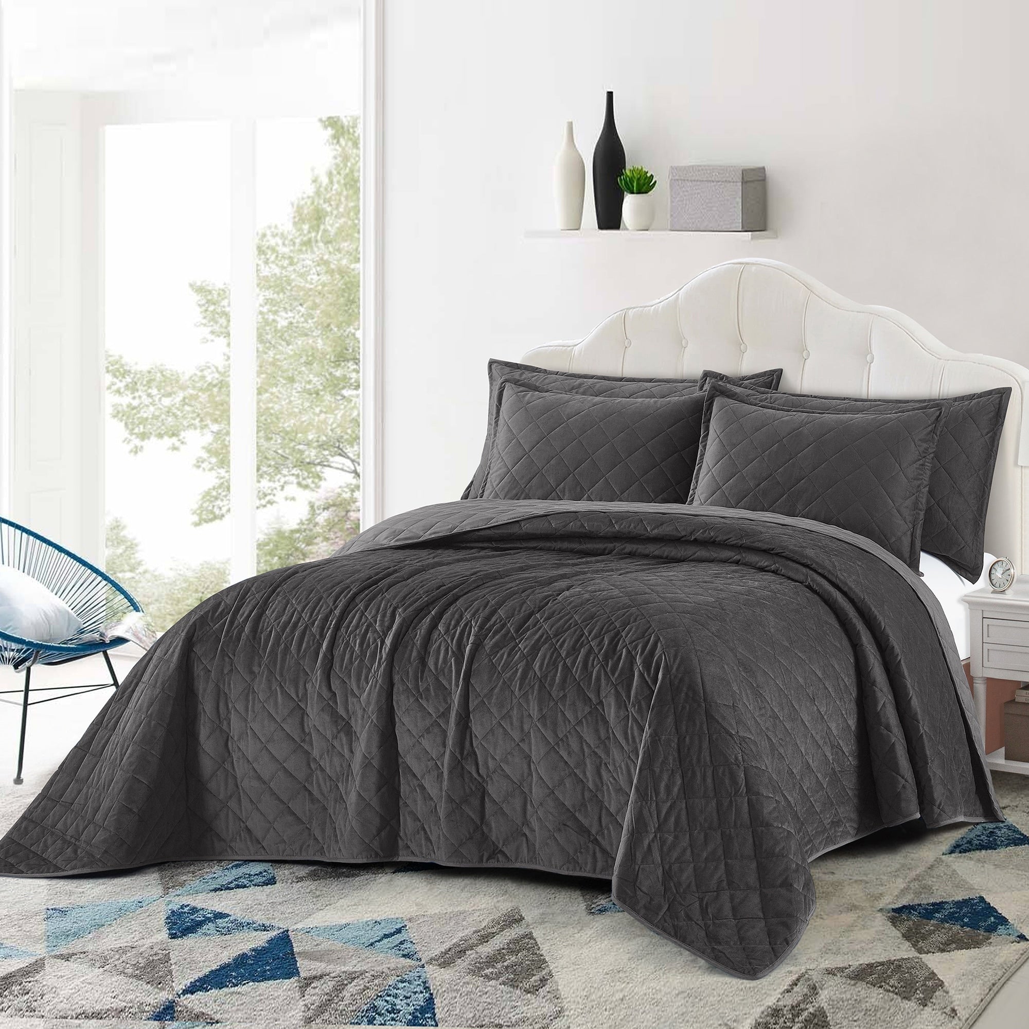 Serenta Velvet Quilts 5 Piece Ultra Soft Floor Touching Bedspread Set