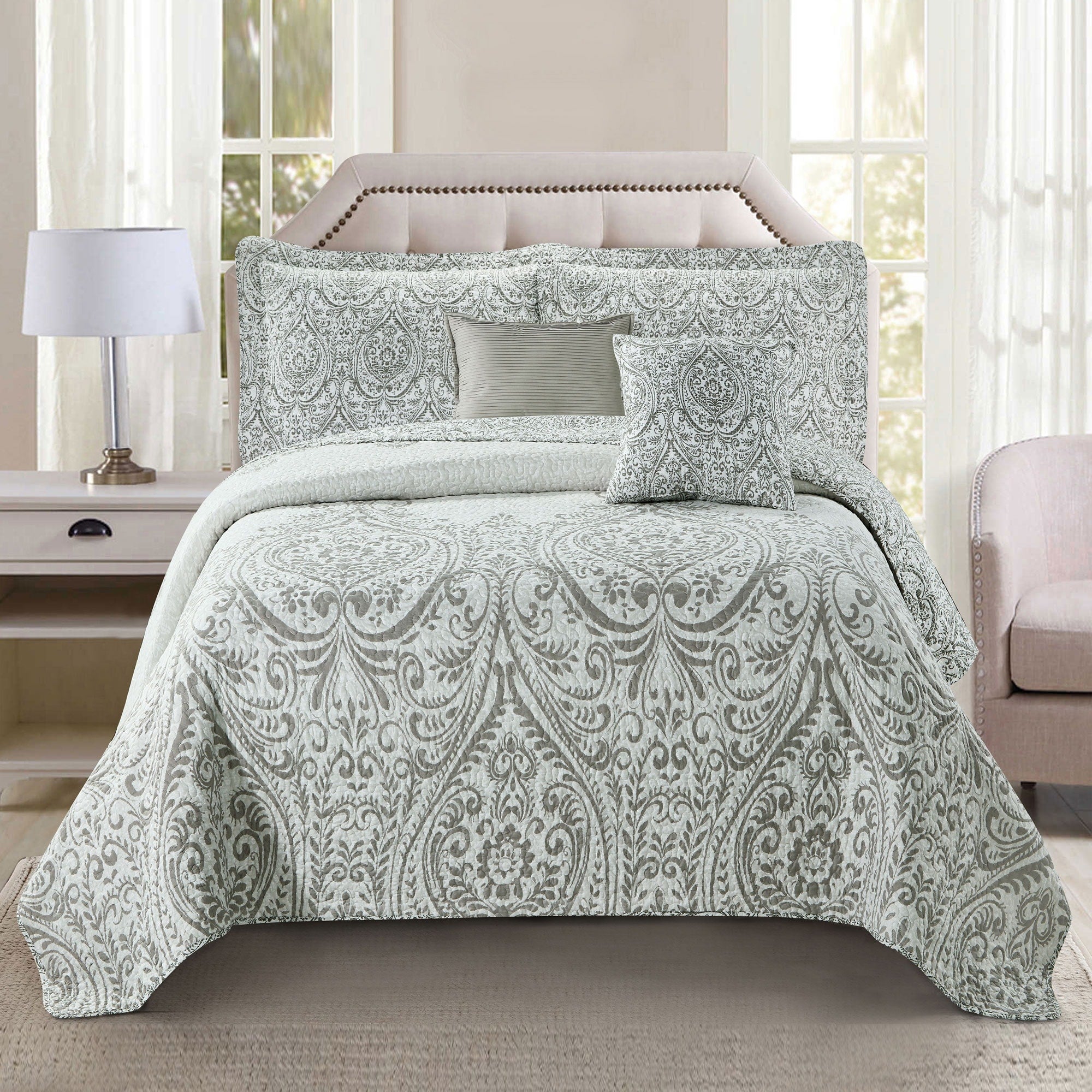 Serenta Visionary Gray Printed Microfiber 5 Piece Quilts Set