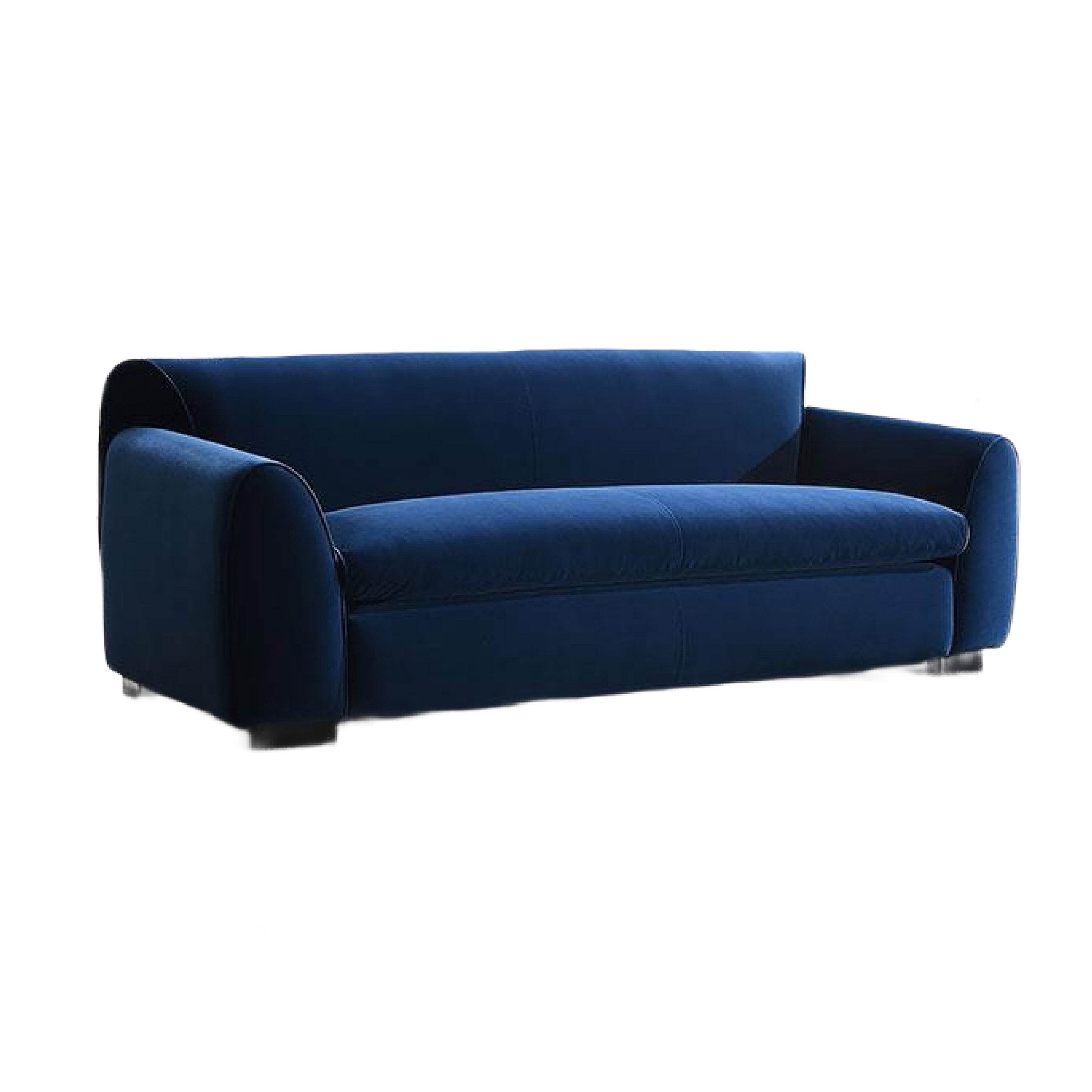 Sero Sofa Padded Bench Style Seat Modern Royal Blue Velvet 89 Inch