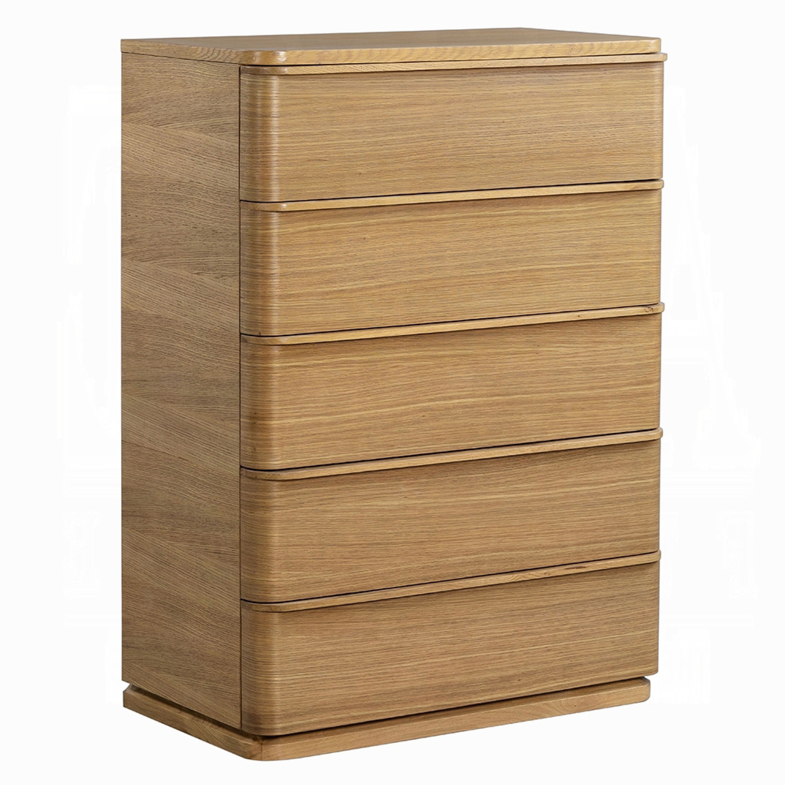 Sery Tall Dresser Chest 5 Drawers Minimalist Lip Handles Oak Brown Wood