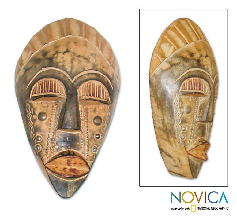 Sese Wood And Brass Bold Courage African Mask Ghana