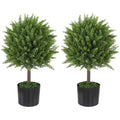 Set Of 2 Decorative Artificial Plants Cedar Topiary Trees In Pots Fake Plants For Home Indoor Outdoor Decor Green