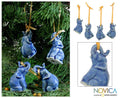 Handmade Set Of 4 Ceramic Blue Elephant Heralds Celadon Ornaments Thailand