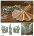 Handmade Set Of 6 Celadon Ceramic Elephant Hello Napkin Rings Thailand