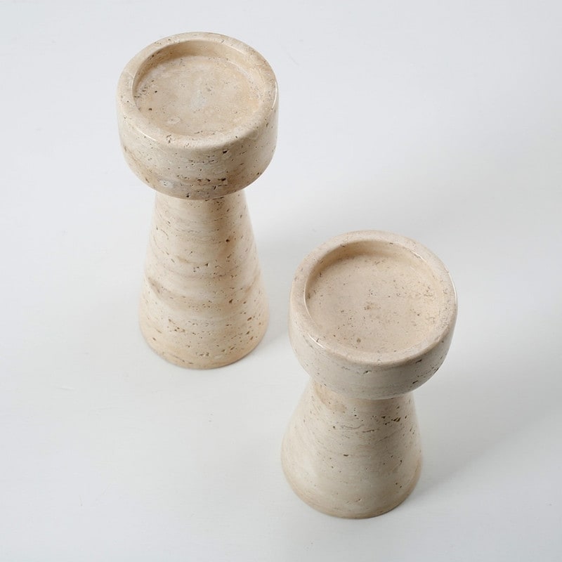 Set Of Two Travertine Candle Holder