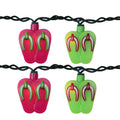 Set Of 10 Pink And Green Beach Party Sandal Patio Novelty Lights 8Ft Green Wire